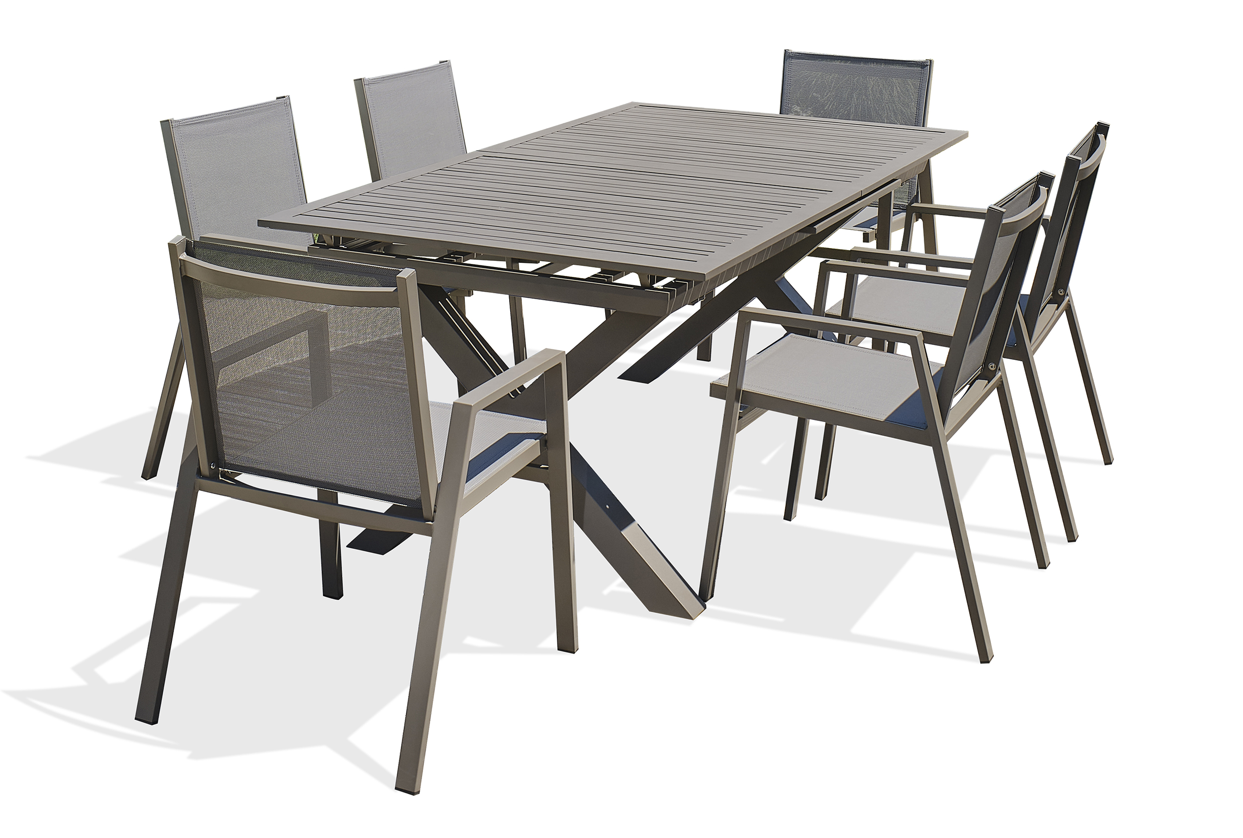 Ensemble repas de jardin 6 places en aluminium quartz