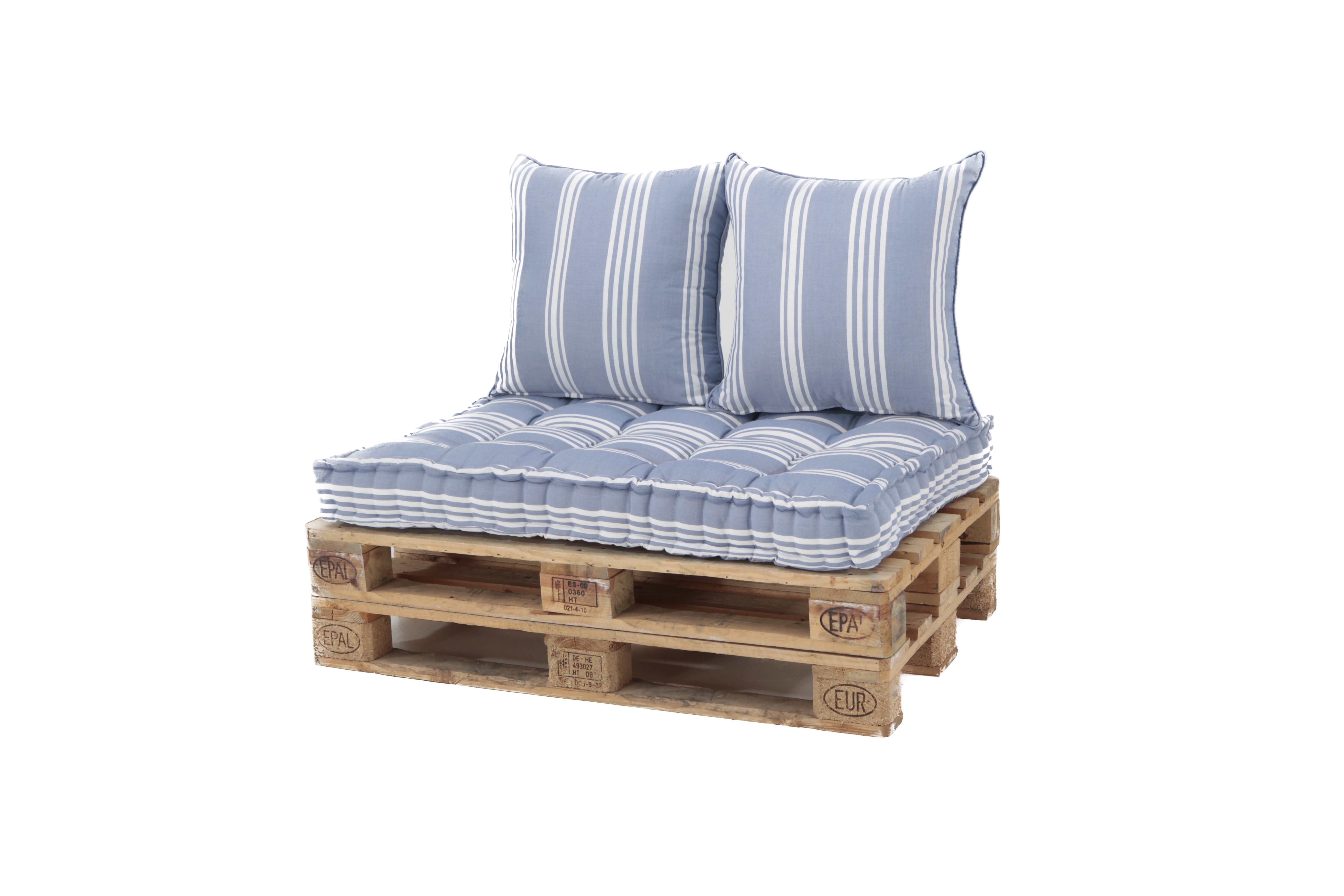 Set de coussins de palette en bleu avec rayures