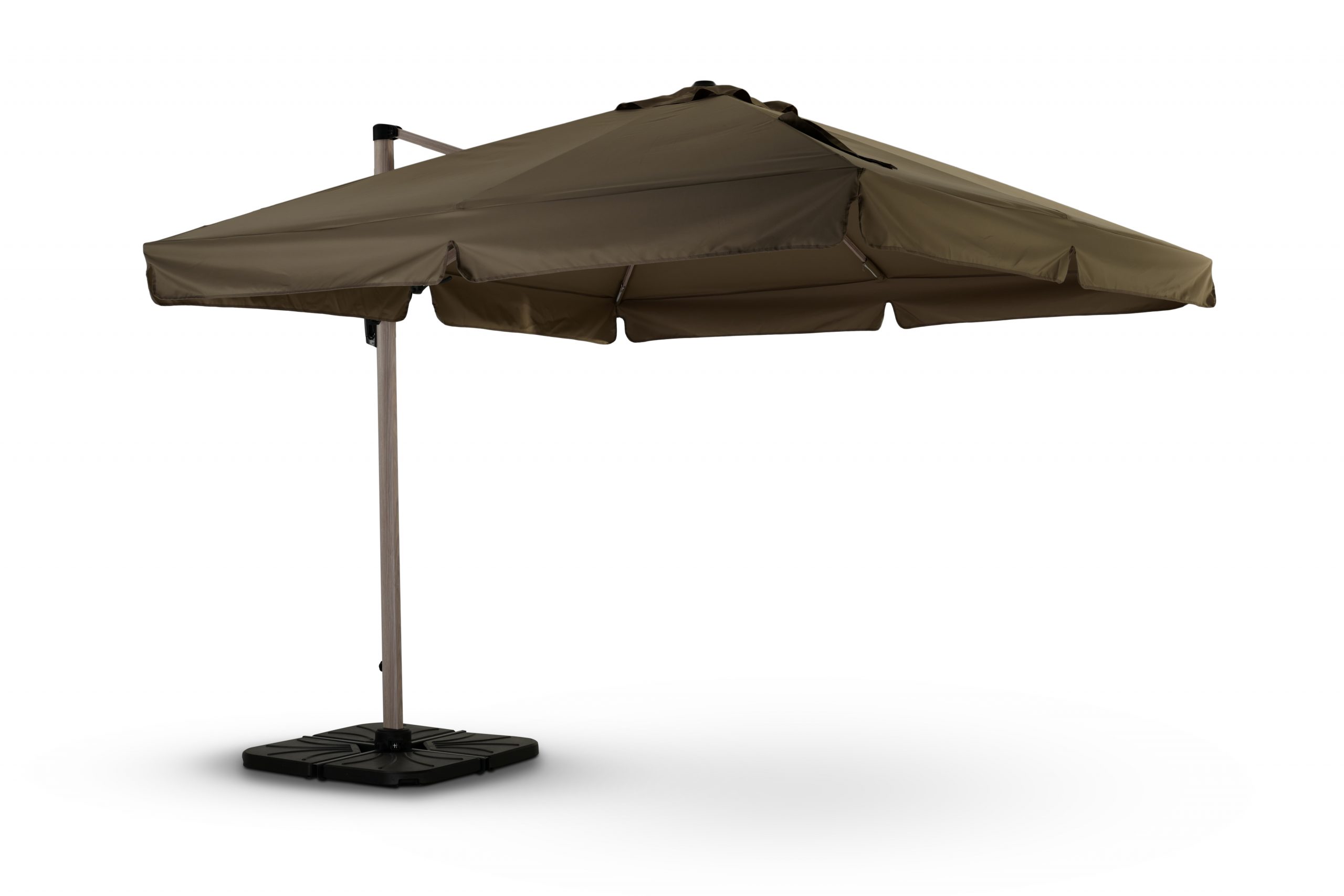 Parasol suspendu structure imitation bois tissu taupé 3x3m