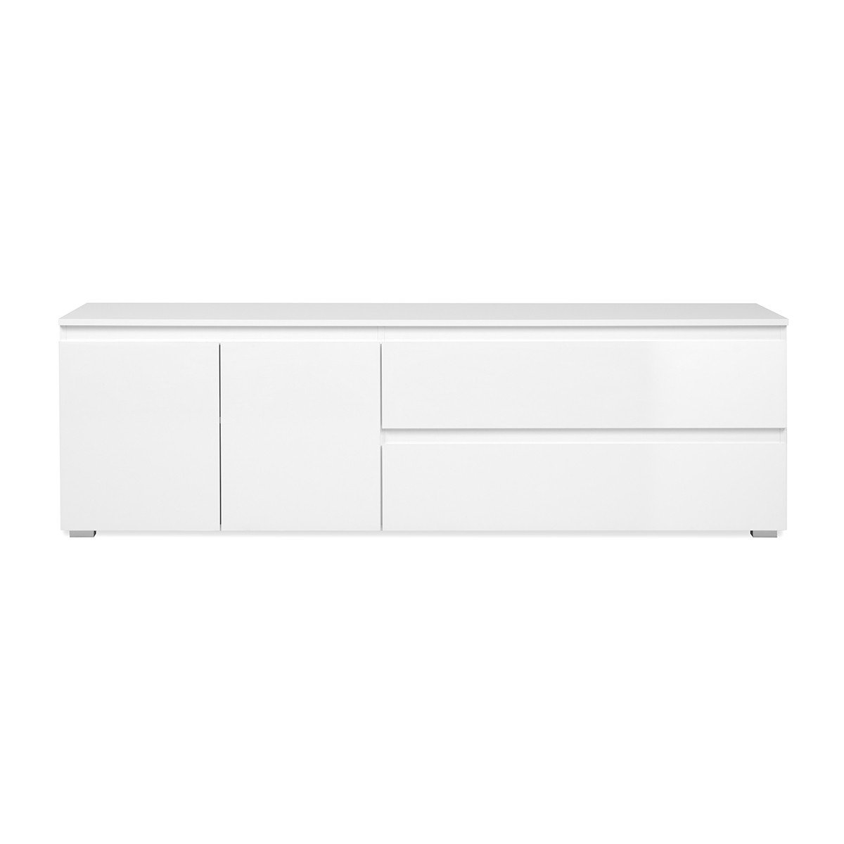 Meuble TV avec 2 portes, 1 étagère et 2 tiroirs – L180 cm – Blanc