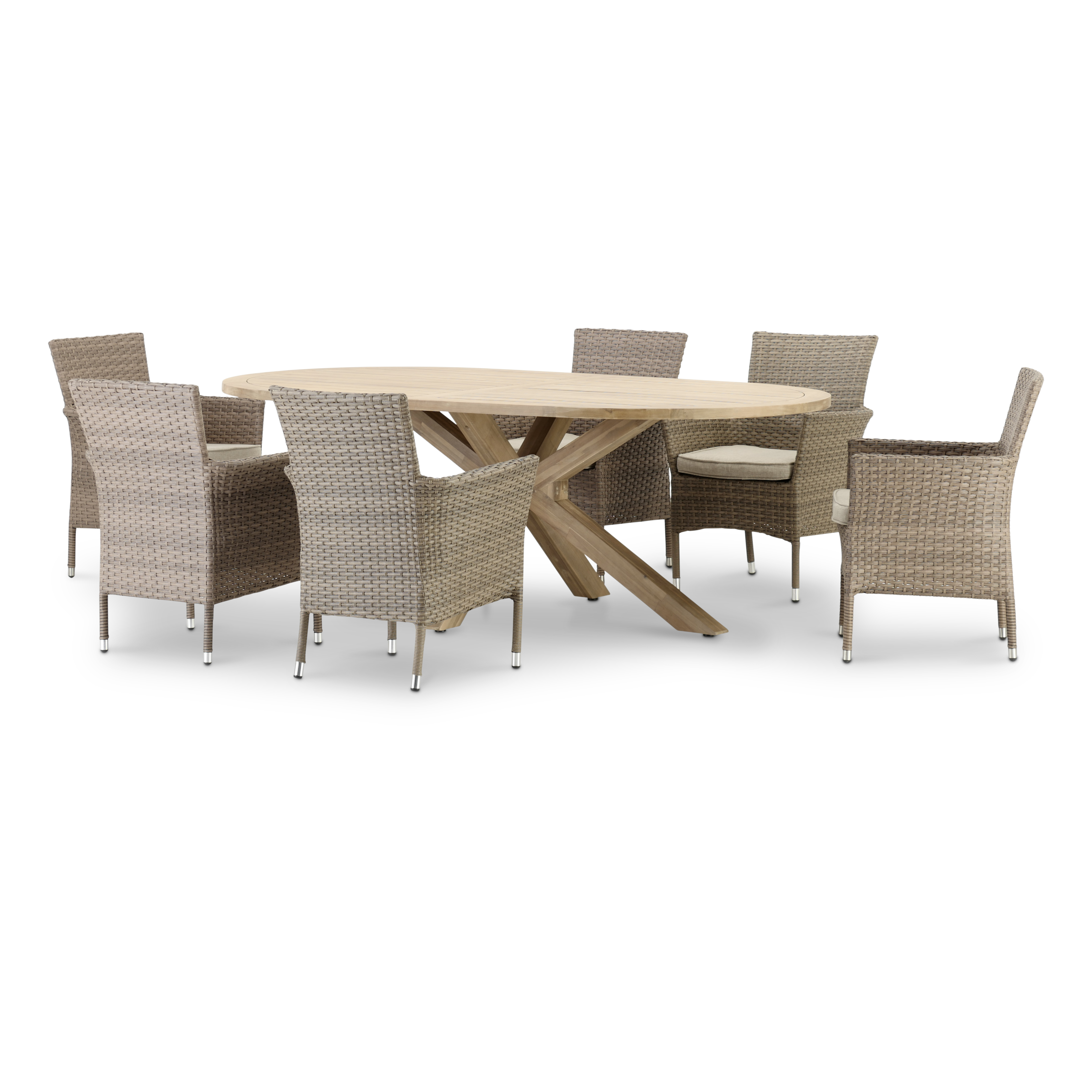 Set table ovale 220x115+6 chaises rotin synthétique