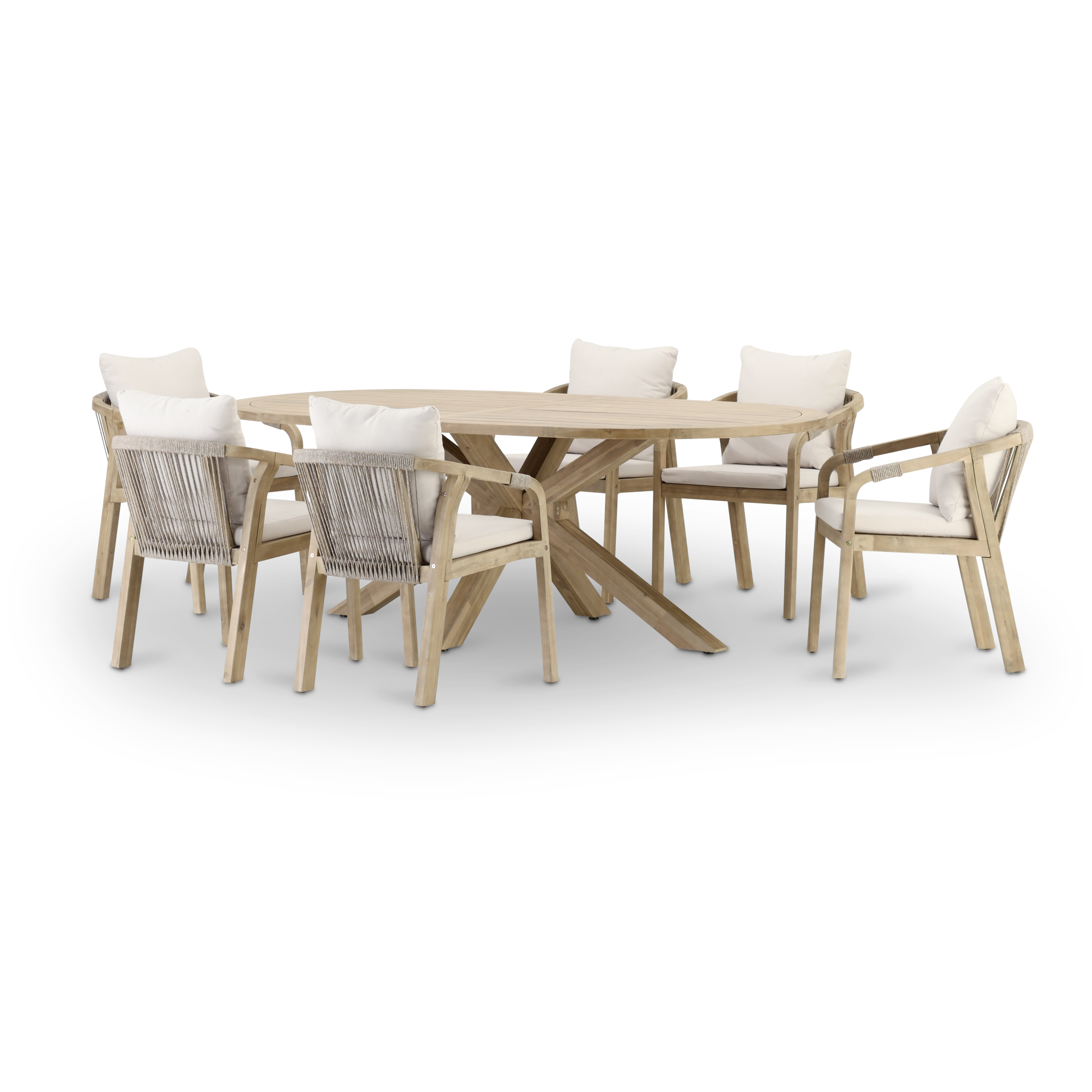 Set jardin table ovale 220x115 et 6 chaises corde beige