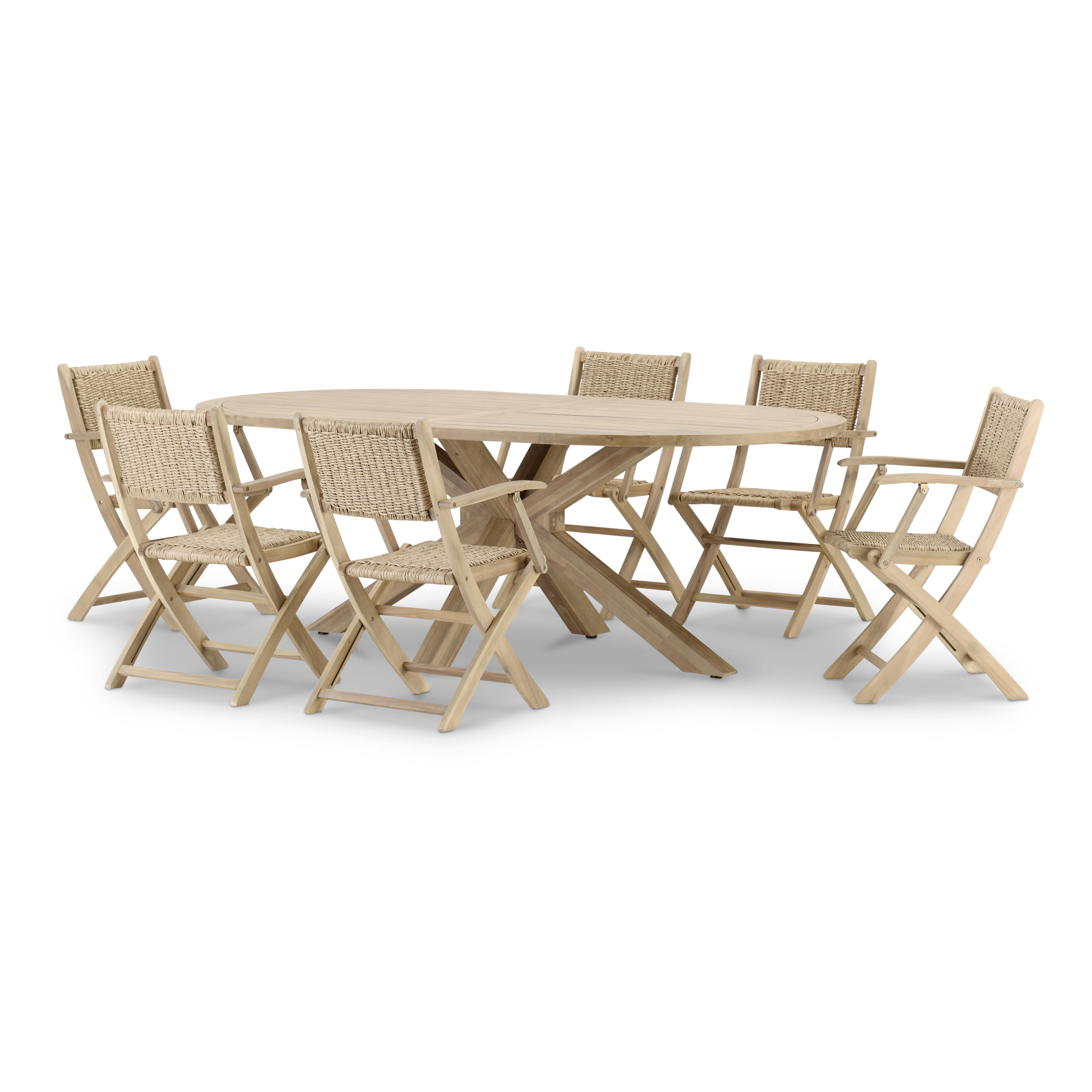 Set table ovale 220x115 et 6 chaises avec accoudoirs