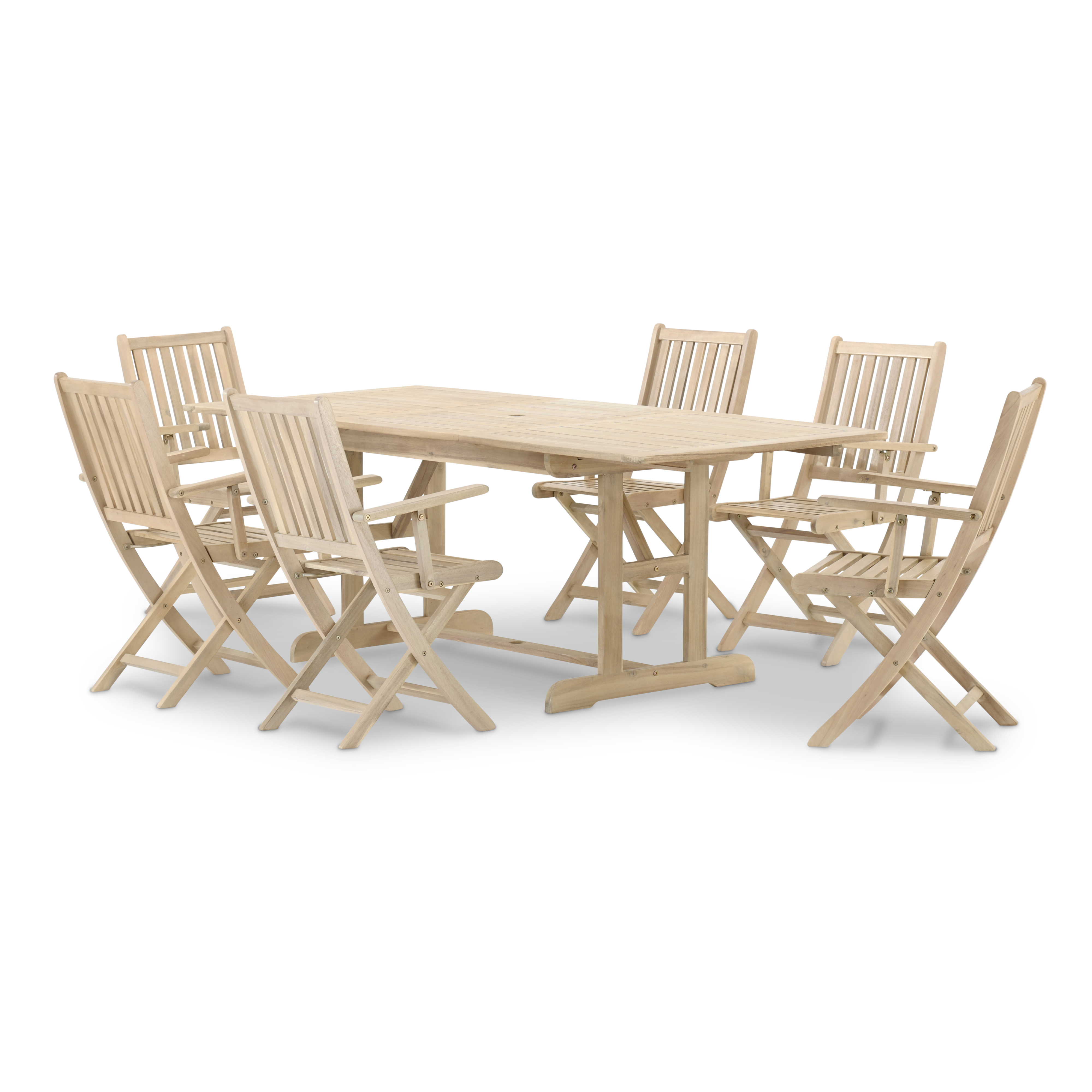 Ensemble table ext 150/210x90 + 6 fauteuils