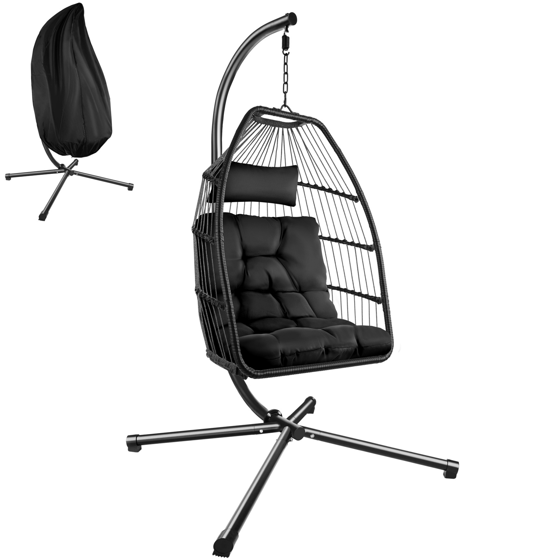 Fauteuil suspendu Ariane avec structure et coussin 160kg noir