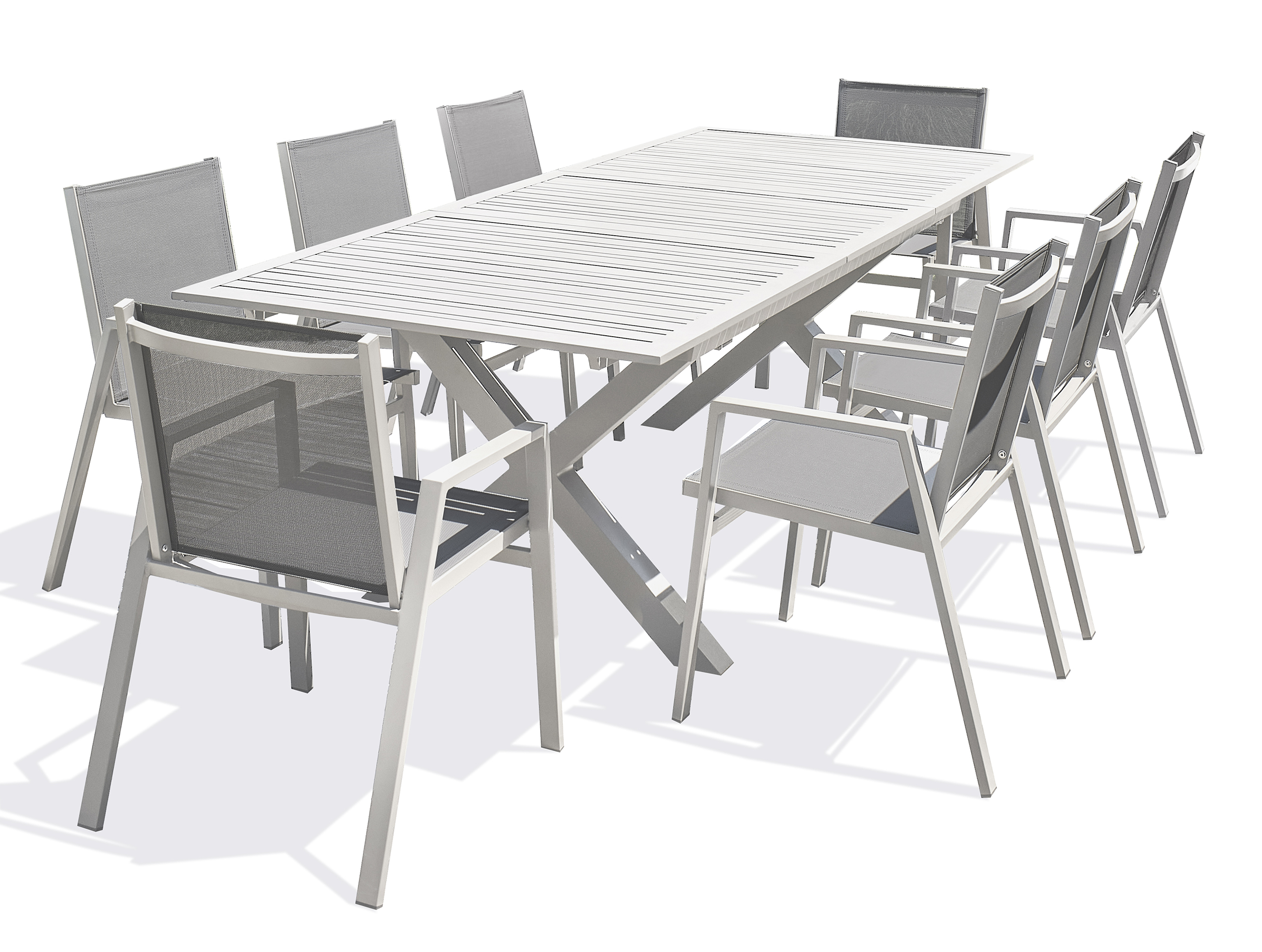 Ensemble repas de jardin 8 places en aluminium blanc