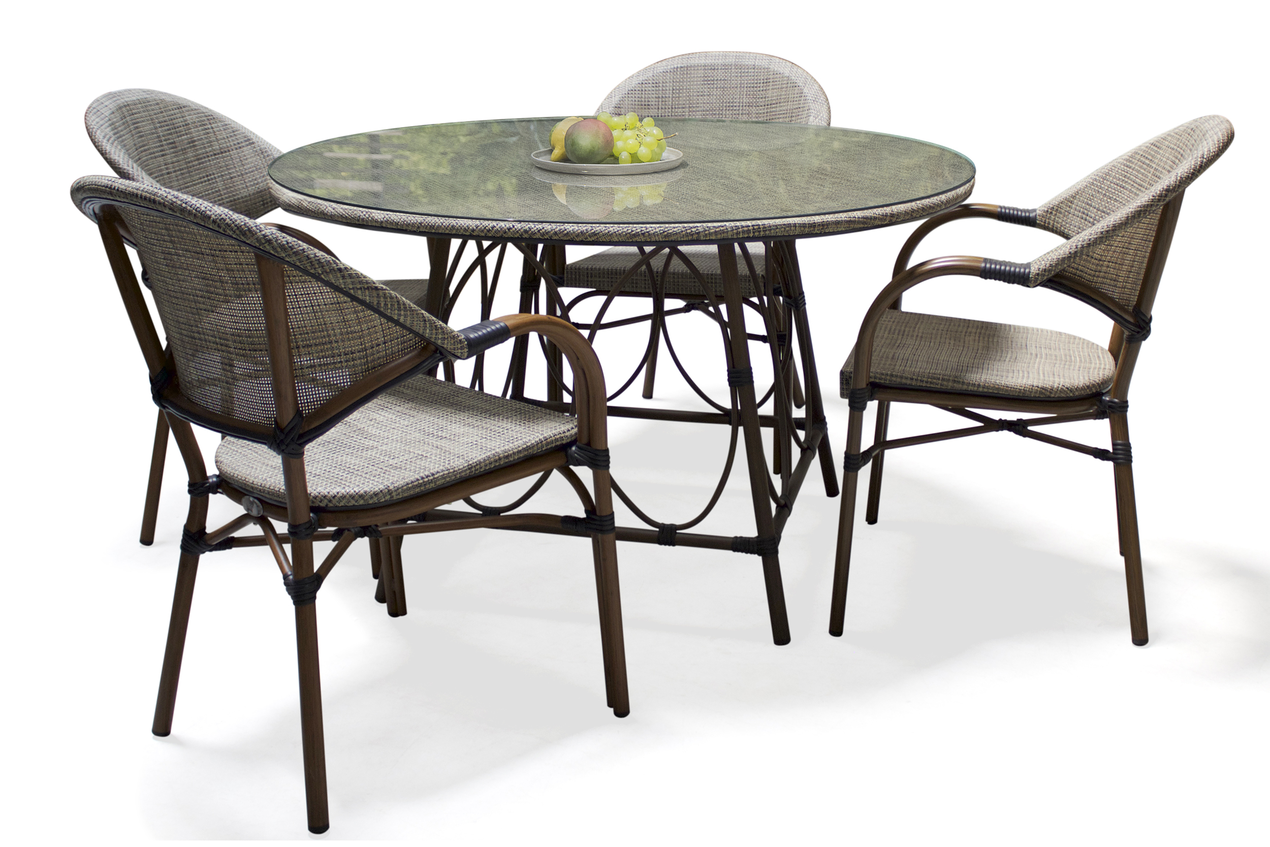 Ensemble repas de jardin 4 places en aluminium marron