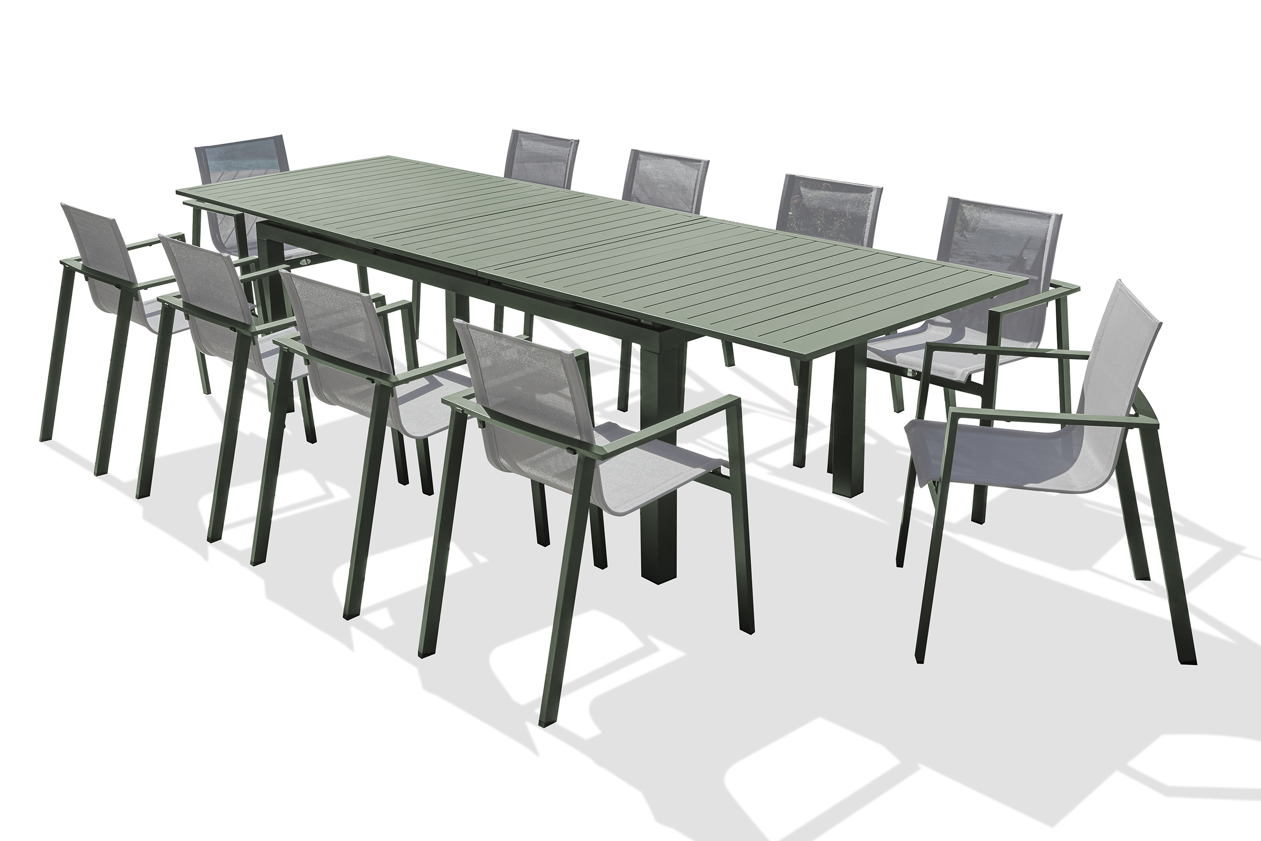 Ensemble repas de jardin 10 places en aluminium kaki