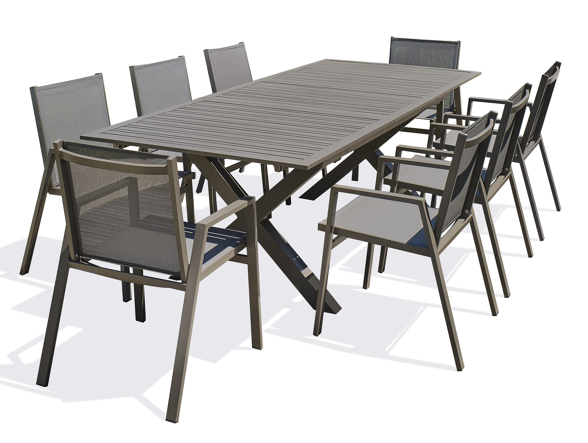 Ensemble repas de jardin 8 places en aluminium quartz