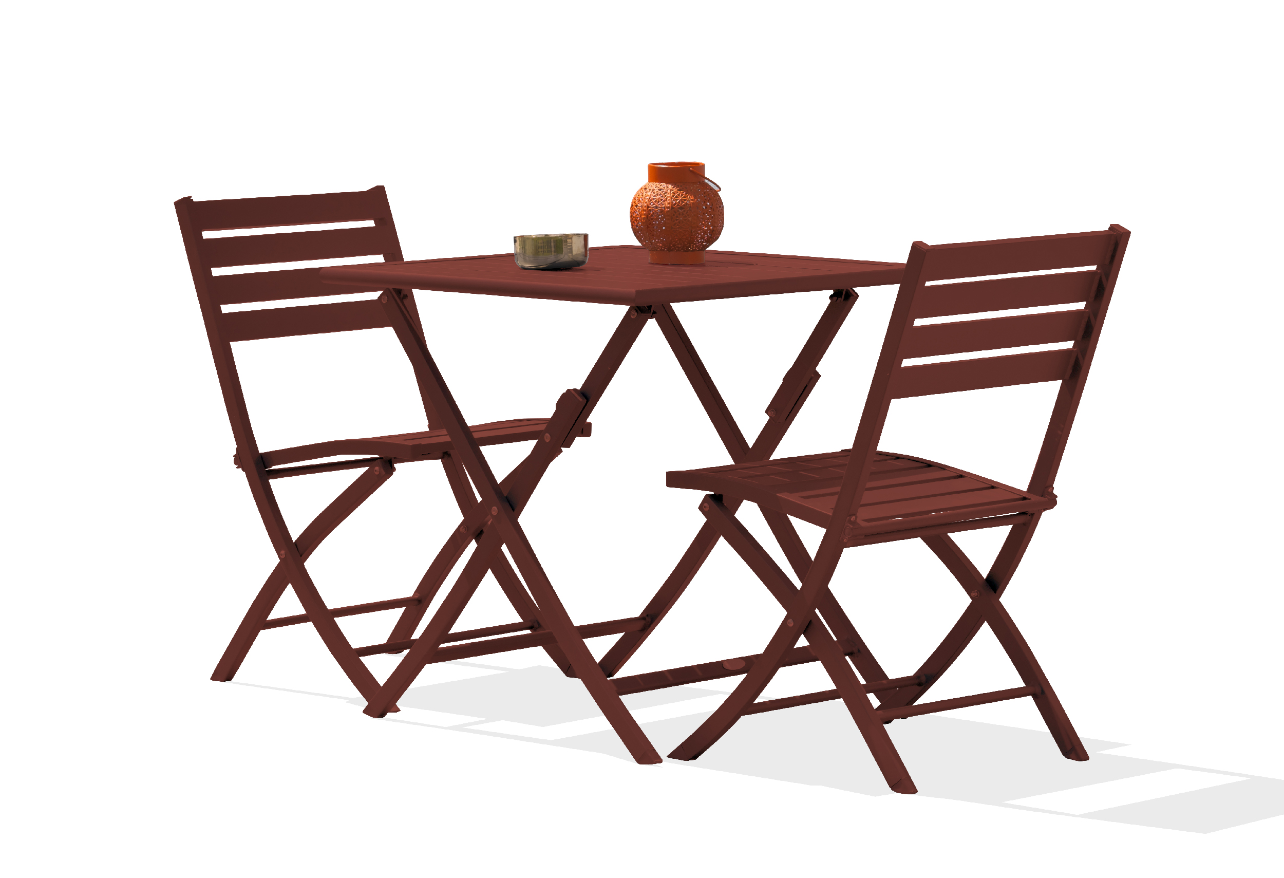 Ensemble repas de jardin 2 places en aluminium rouge carmin