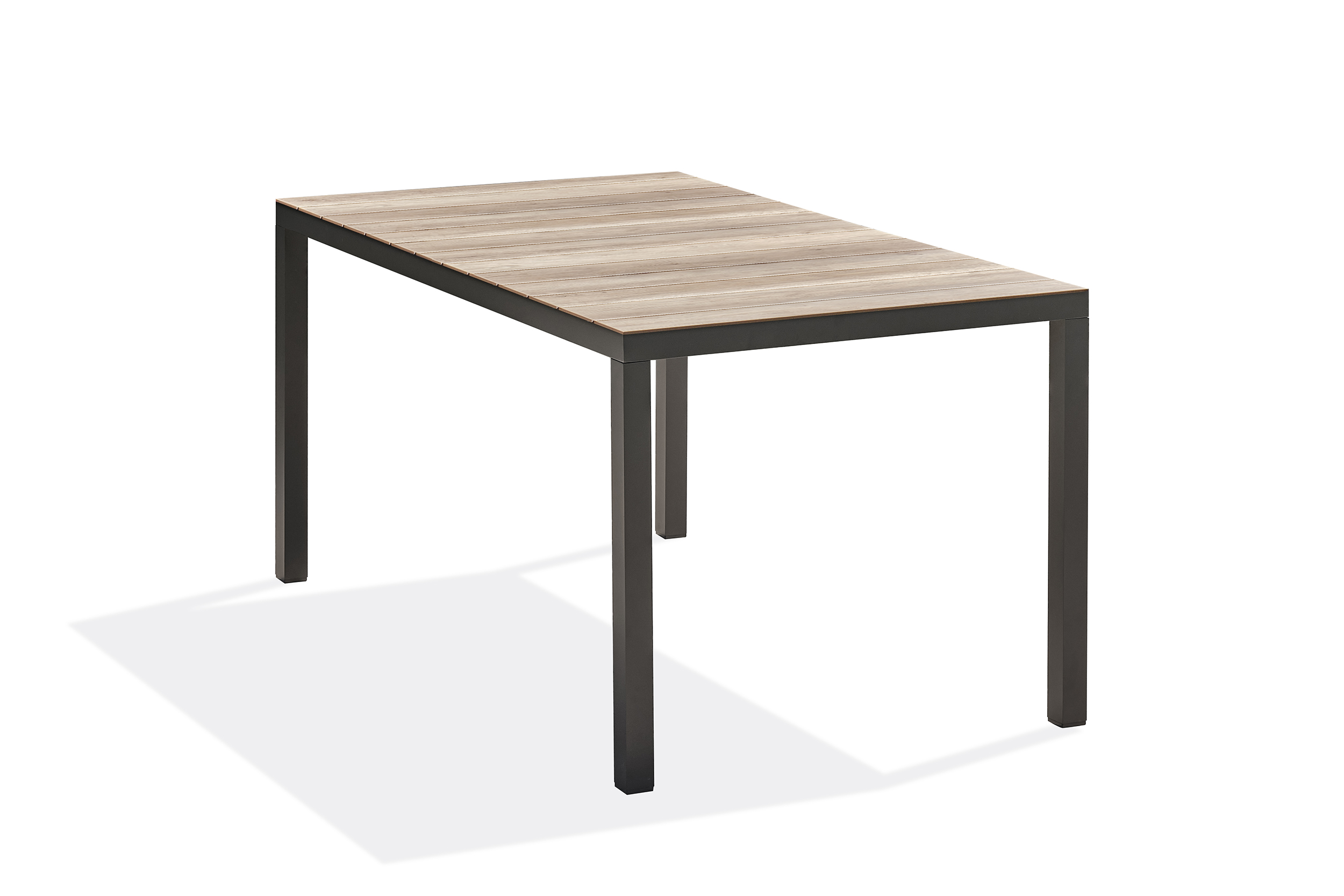 table de jardin en alu anthracite plateau en polywood imitation bois