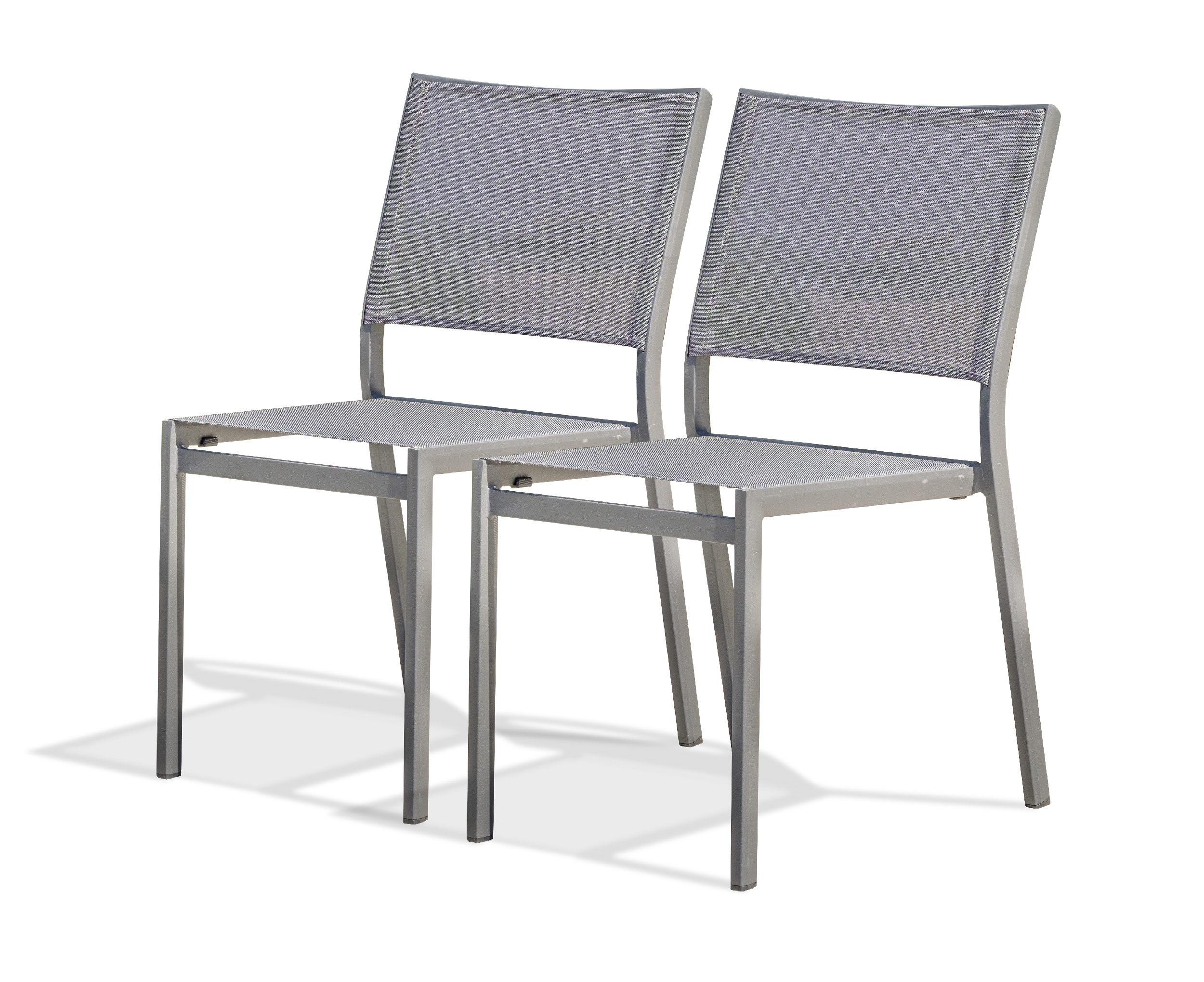lot de 2 chaises de jardin en aluminium et toile plastifiée grise