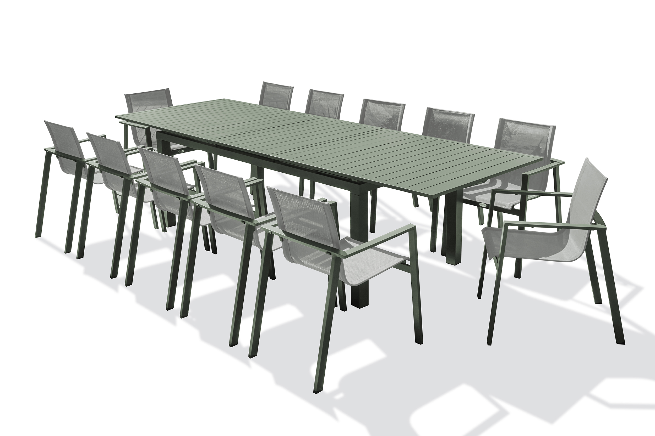 Ensemble repas de jardin 12 places en aluminium kaki