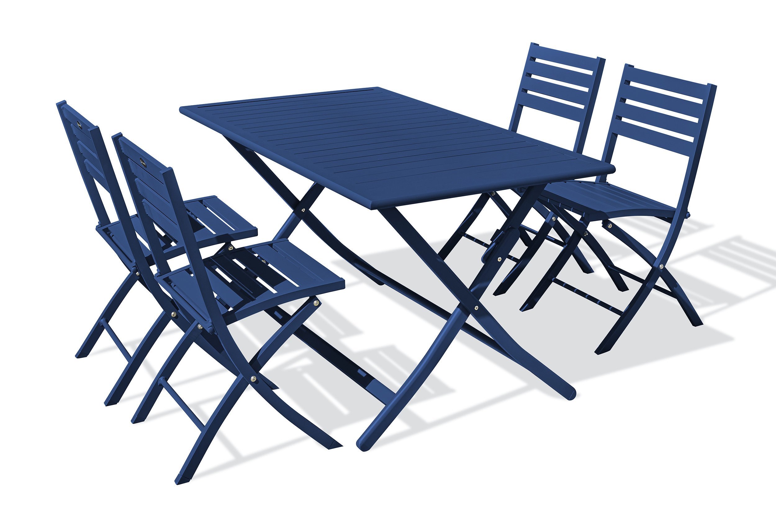 Ensemble repas de jardin 4 places en aluminium bleu marine