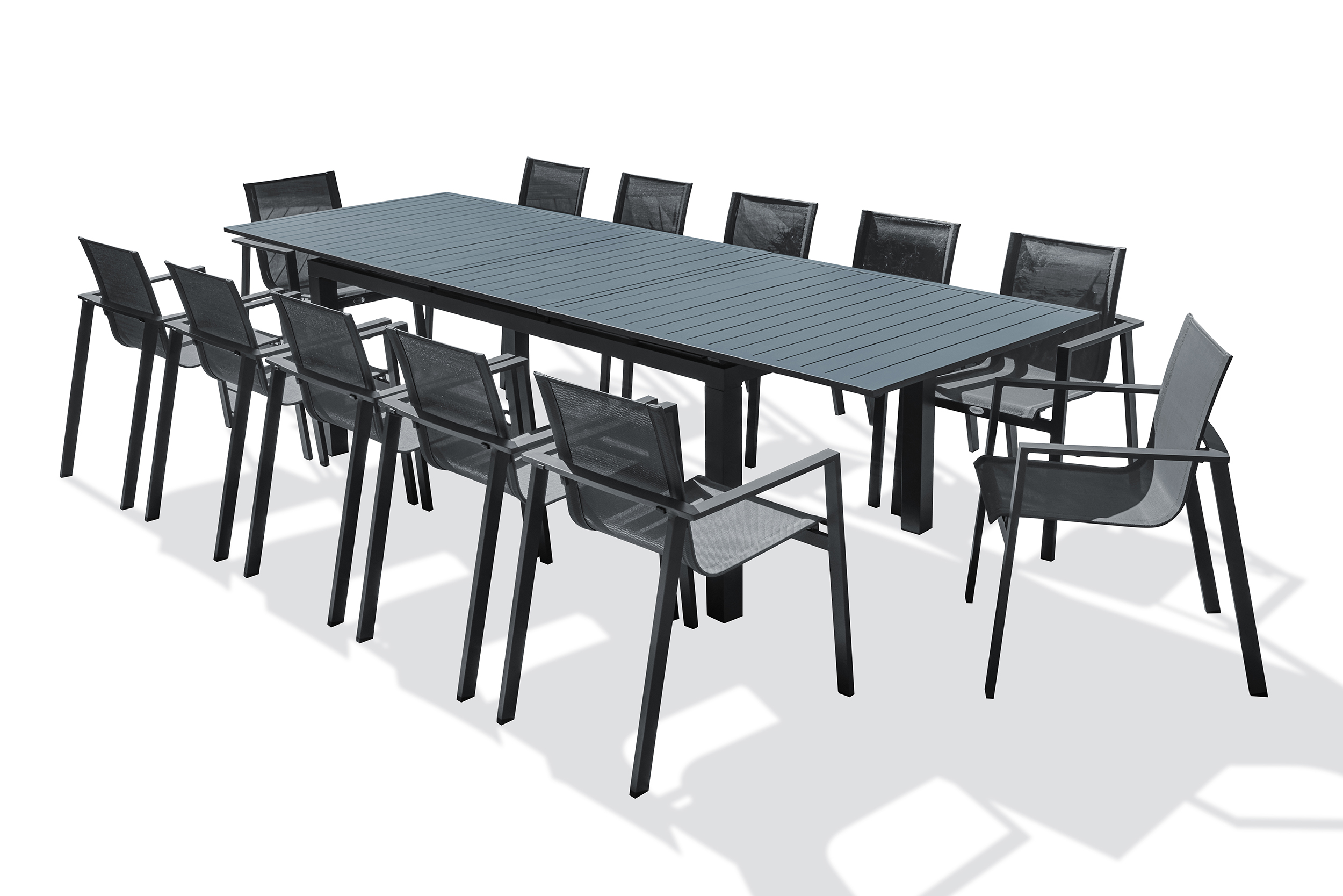 Ensemble repas de jardin 12 places en aluminium gris anthracite