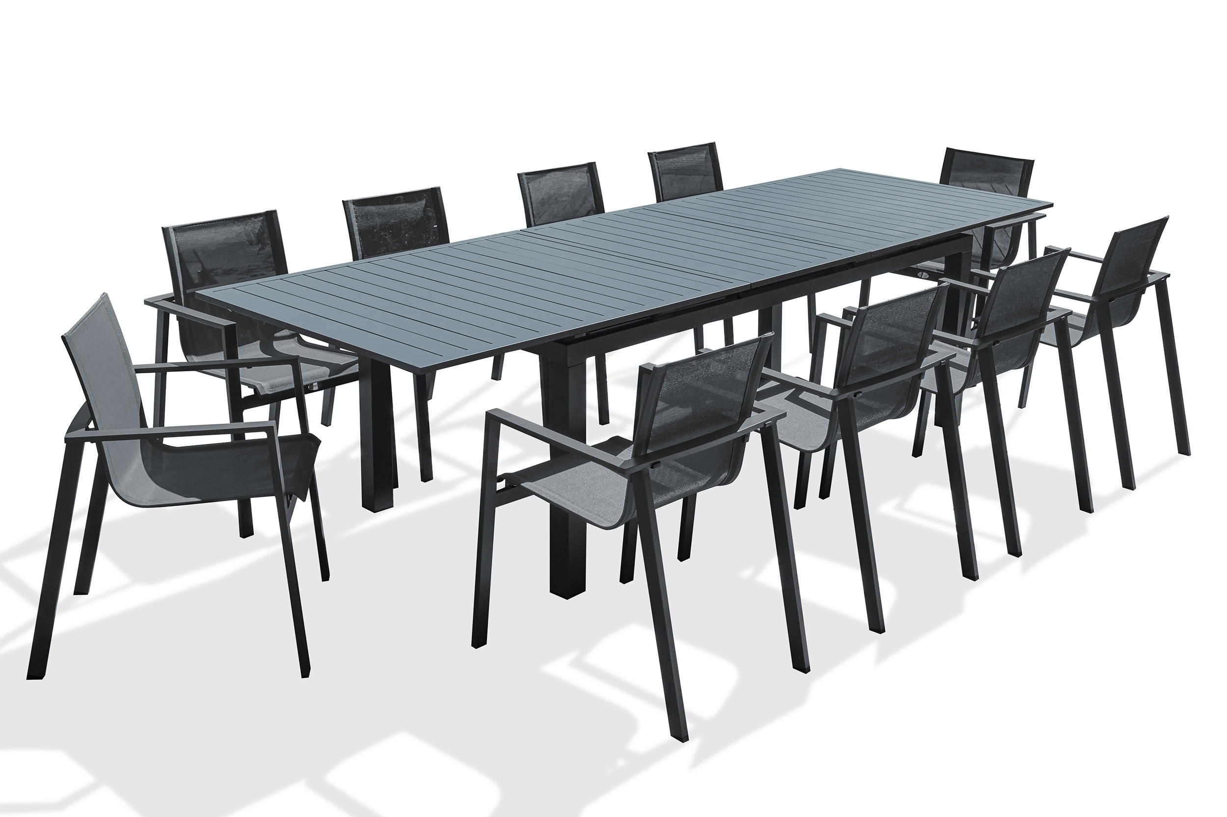 Ensemble repas de jardin 10 places en aluminium gris anthracite