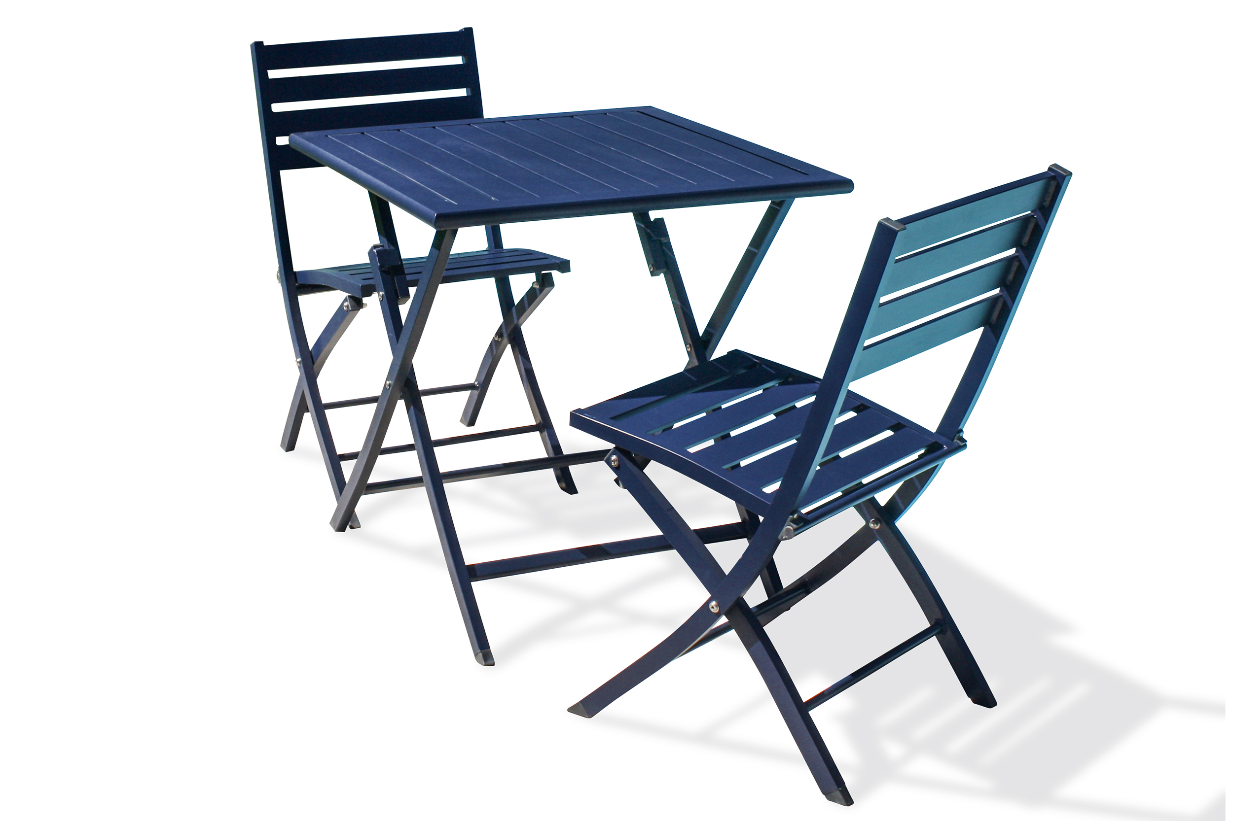 Ensemble repas de jardin 2 places en aluminium bleu marine