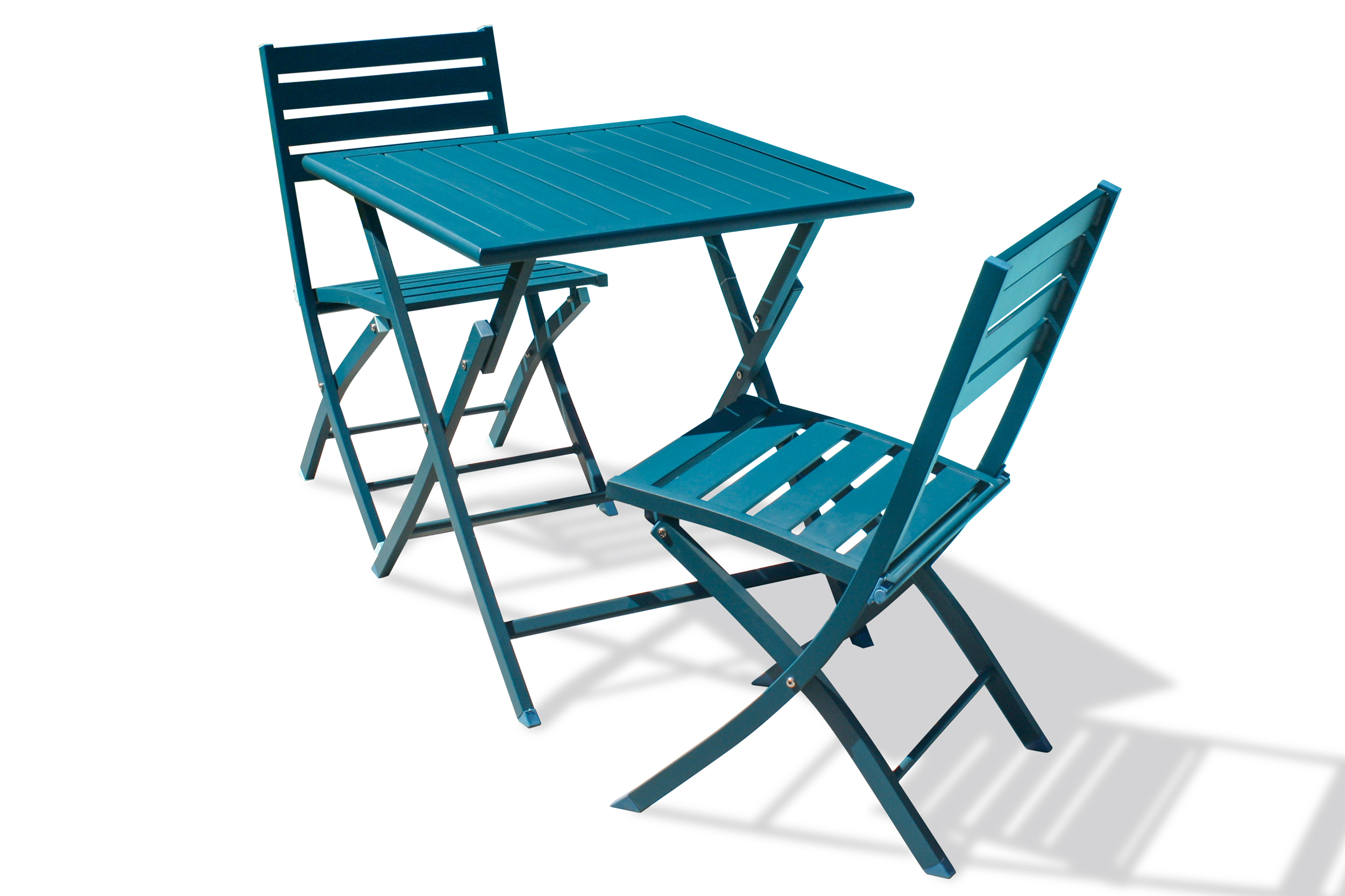 Ensemble repas de jardin 2 places en aluminium bleu canard