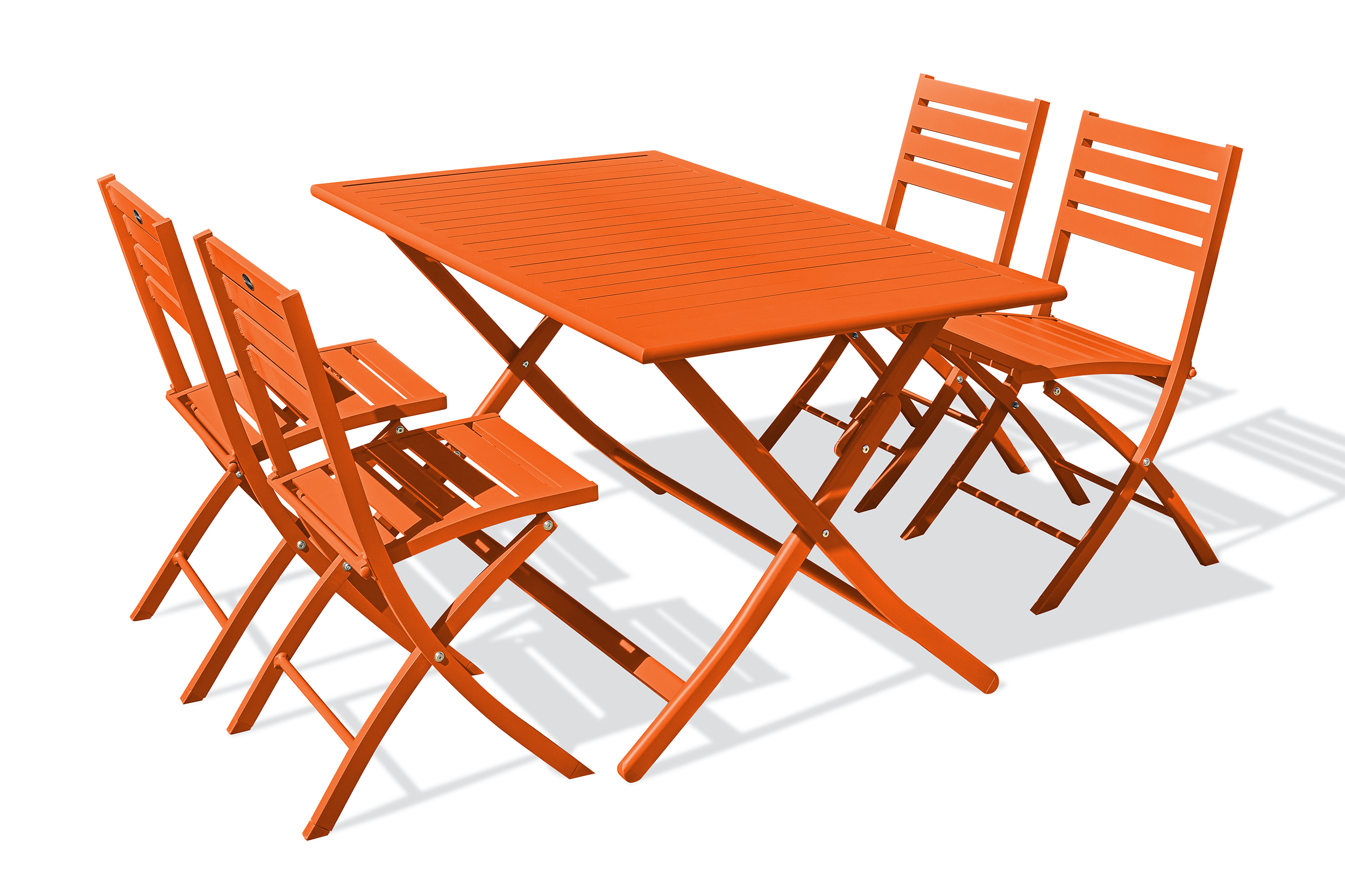 Ensemble repas de jardin 4 places en aluminium orange