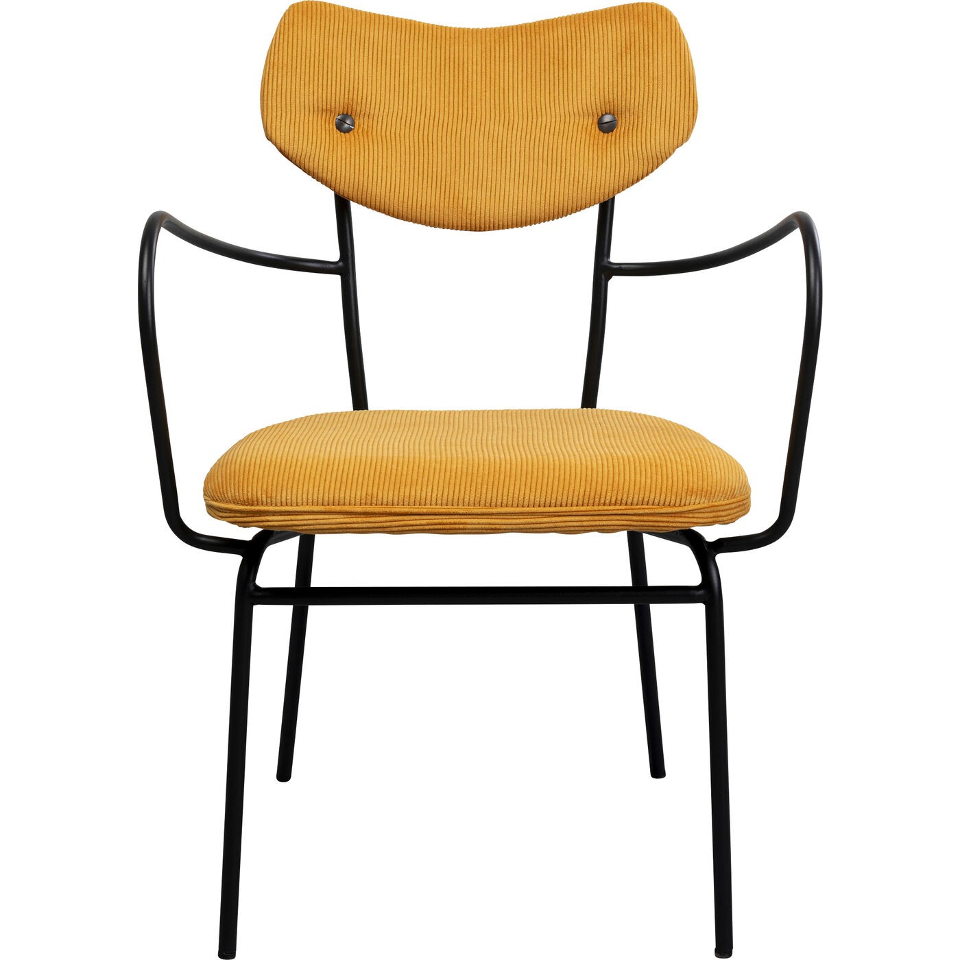chaise avec accoudoirs jaune côtelé et acier noir
