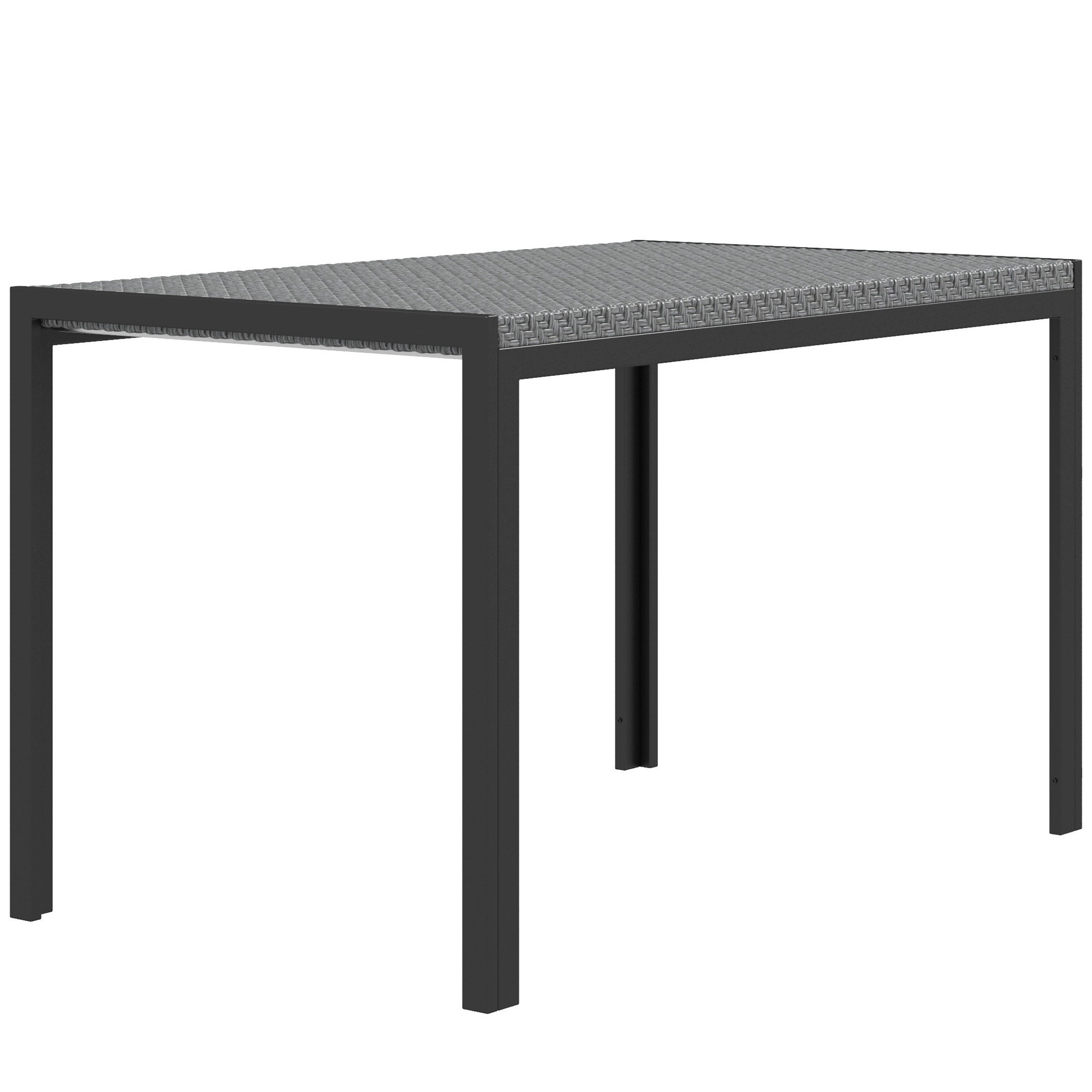 table de jardin 4 personnes métal noir plateau résine tressée gris