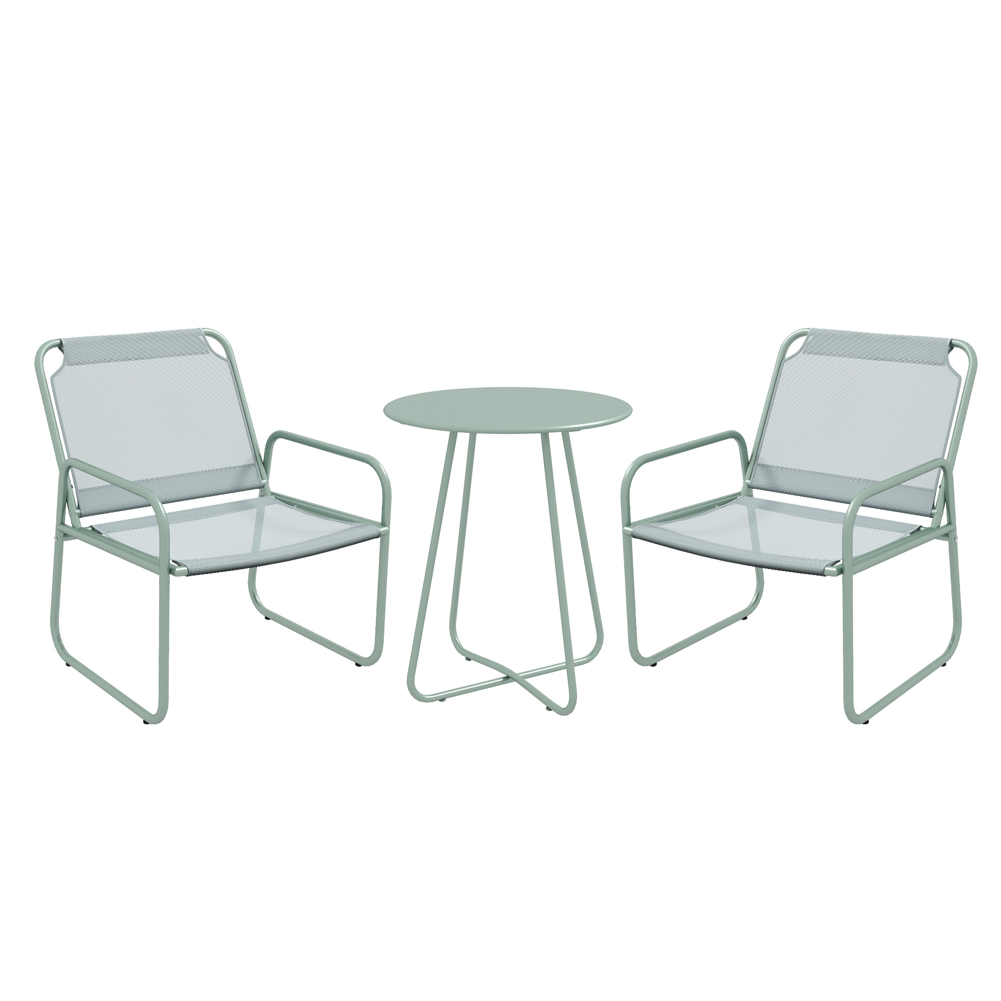 ensemble salon jardin 3 pièces 2 fauteuils lounge et table ronde vert