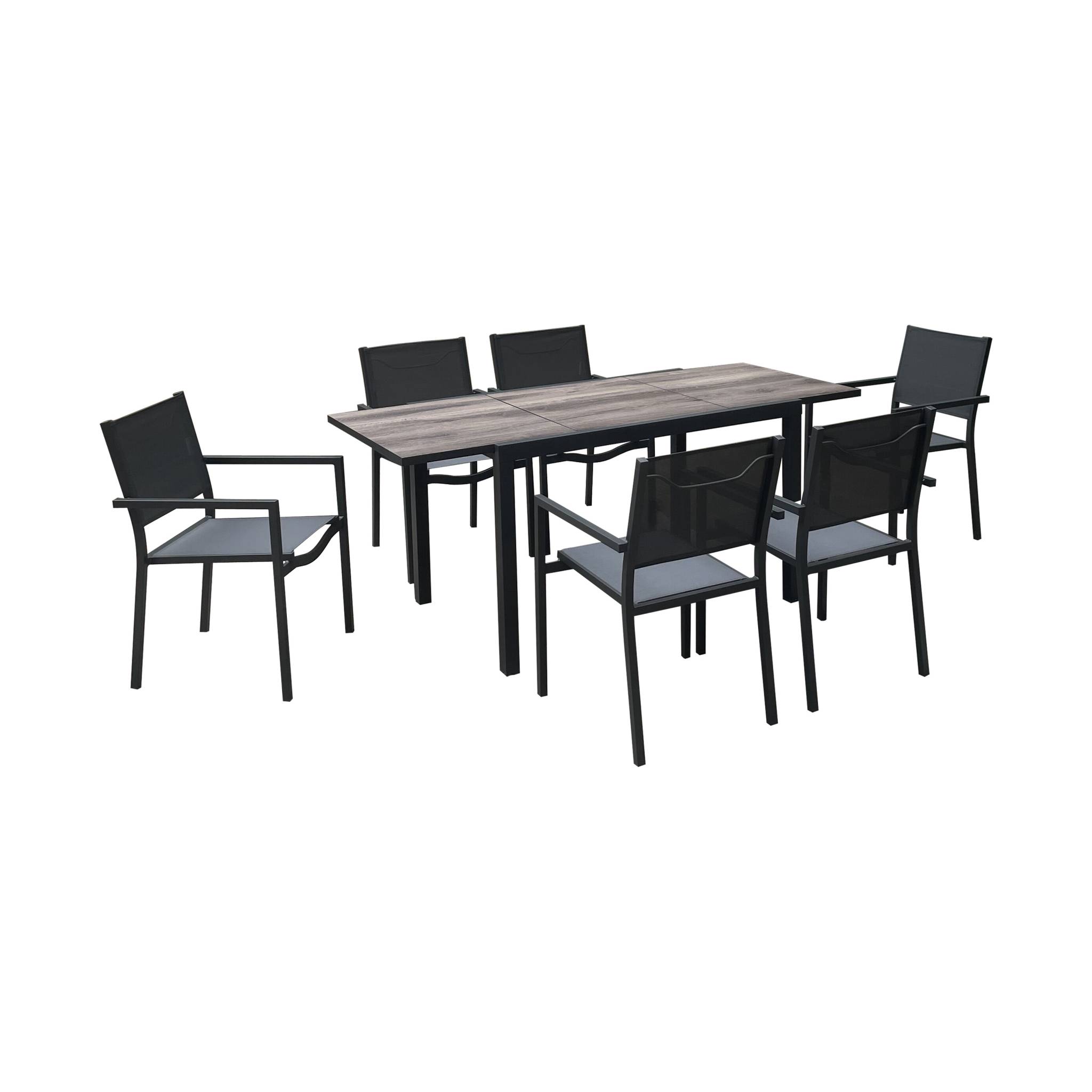 Table jardin 120/180cm + 6 chaises empilables