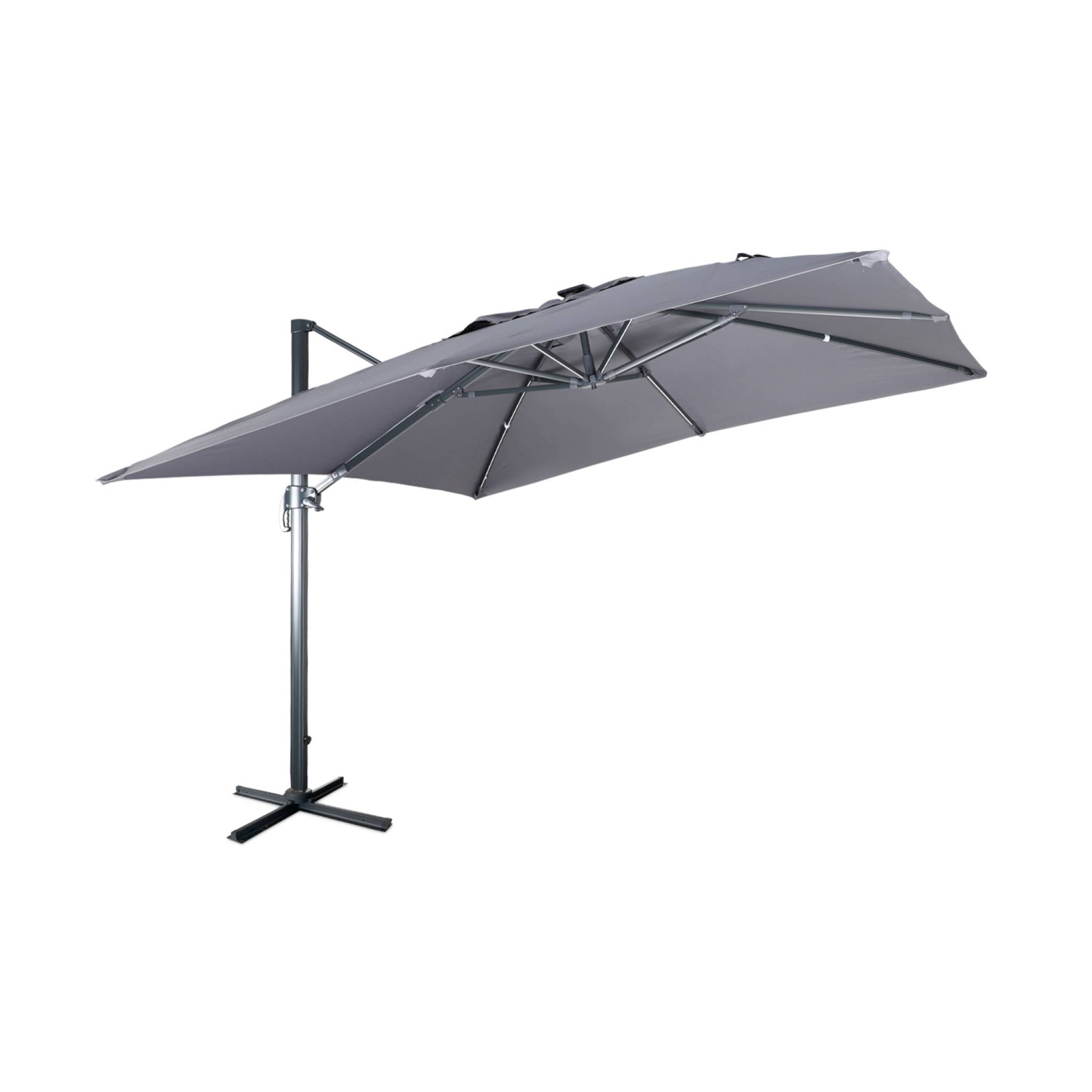 Parasol déporté solaire led 3x3m gris + housse