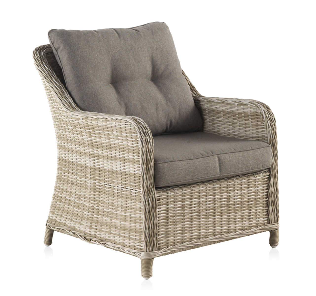 Fauteuil en aluminium et fibre marron clair ave coussins marron clair