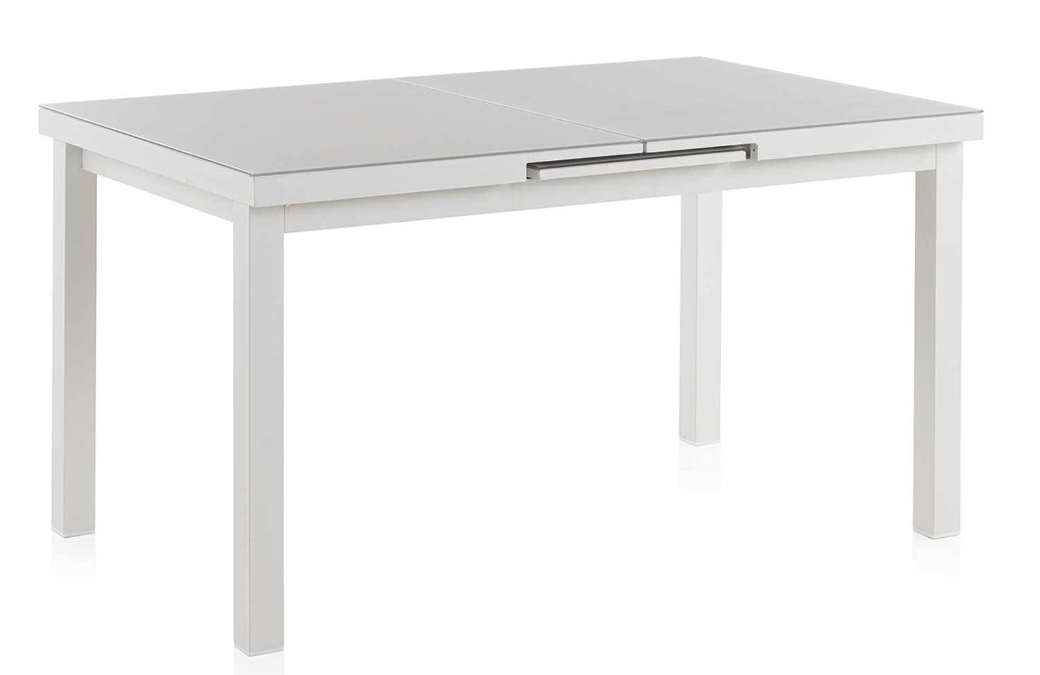 Table extensible en aluminium blanche avec verre trempé 140/180X90 cm