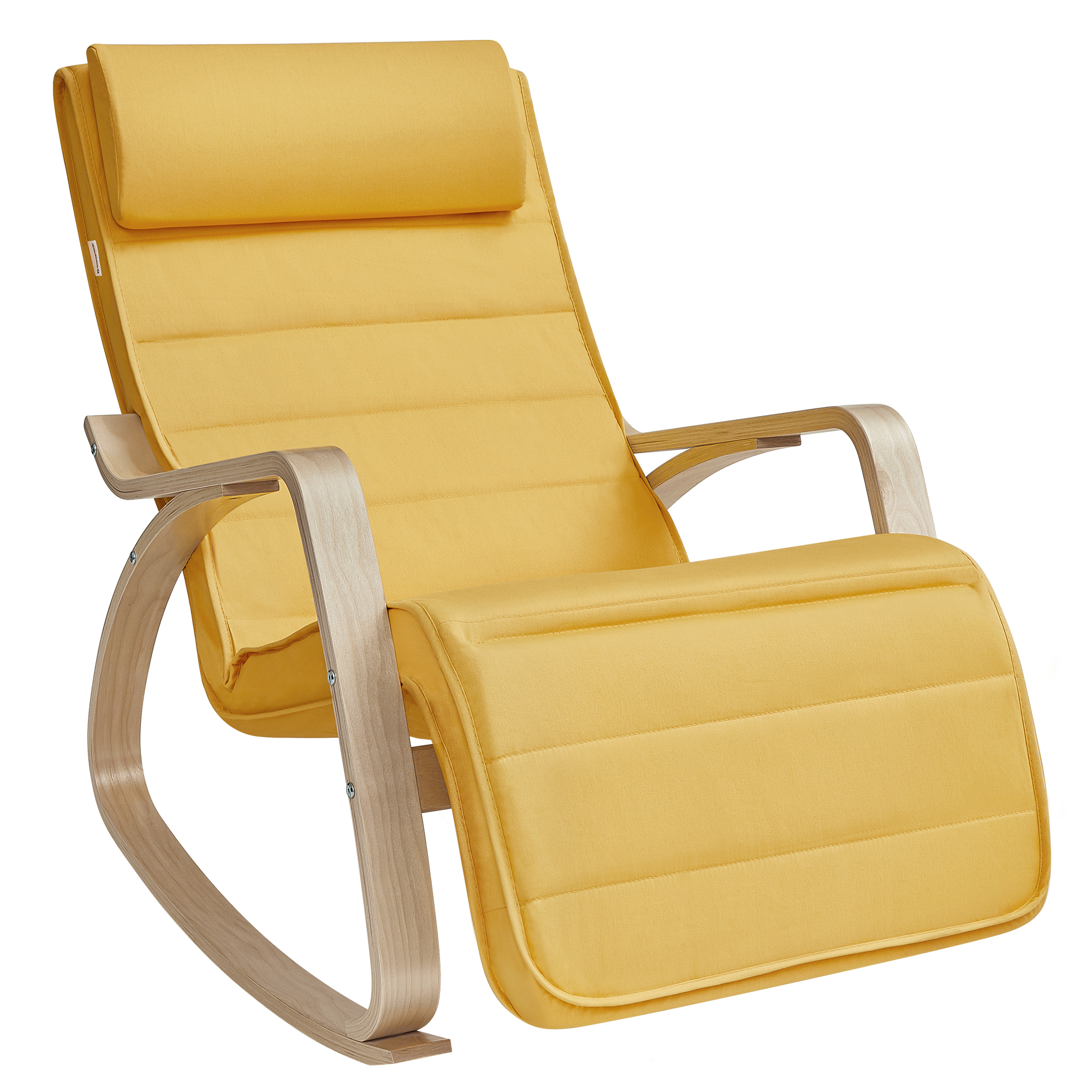 fauteuil à bascule effet bois jaune canard et couleur boisée