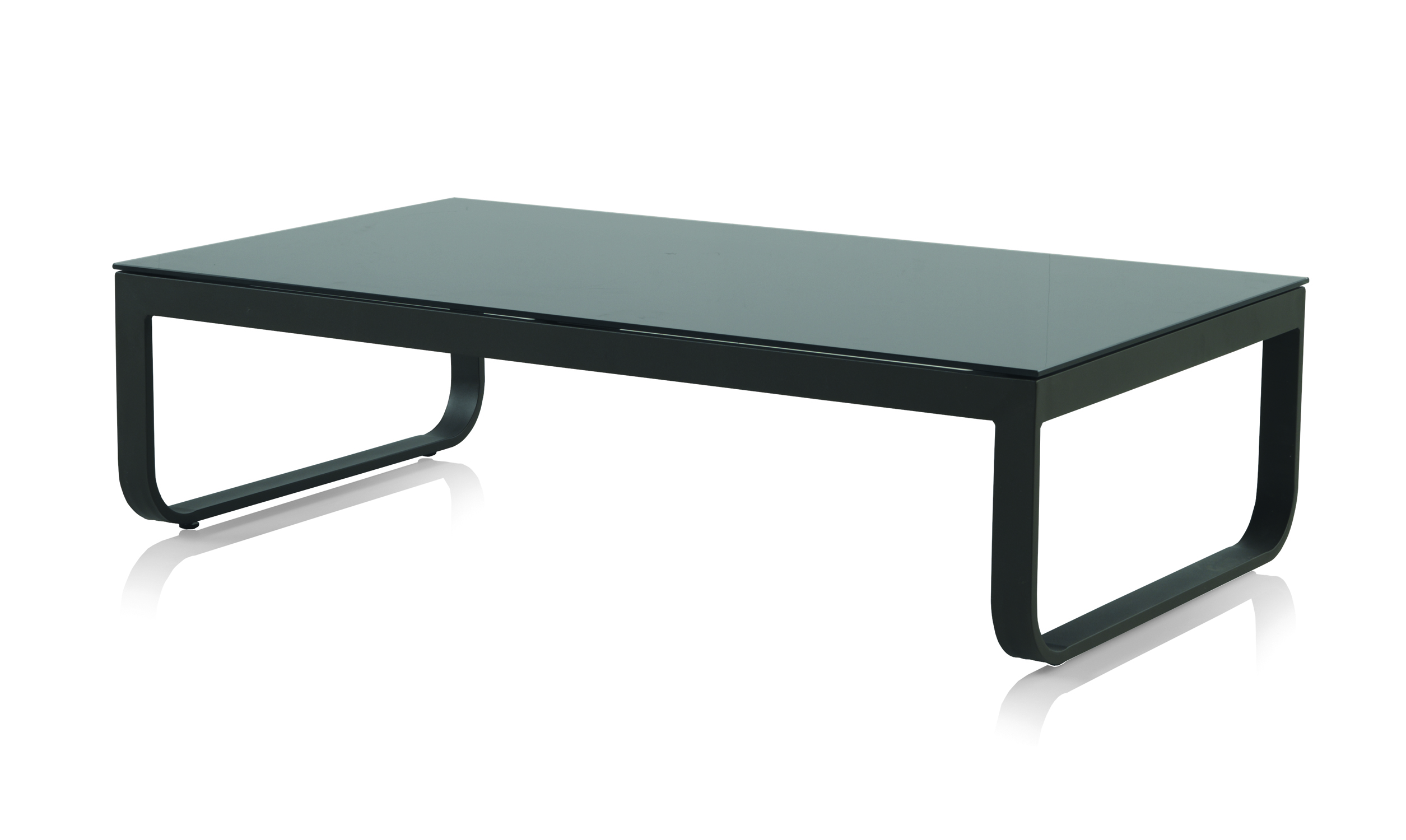 Table basse en aluminium marron avec verre trempé noir 130x73 cm