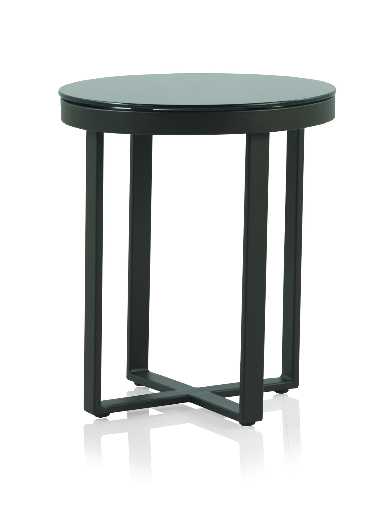 Table basse aluminium marron et verre trempé noir diamètre 45 cm