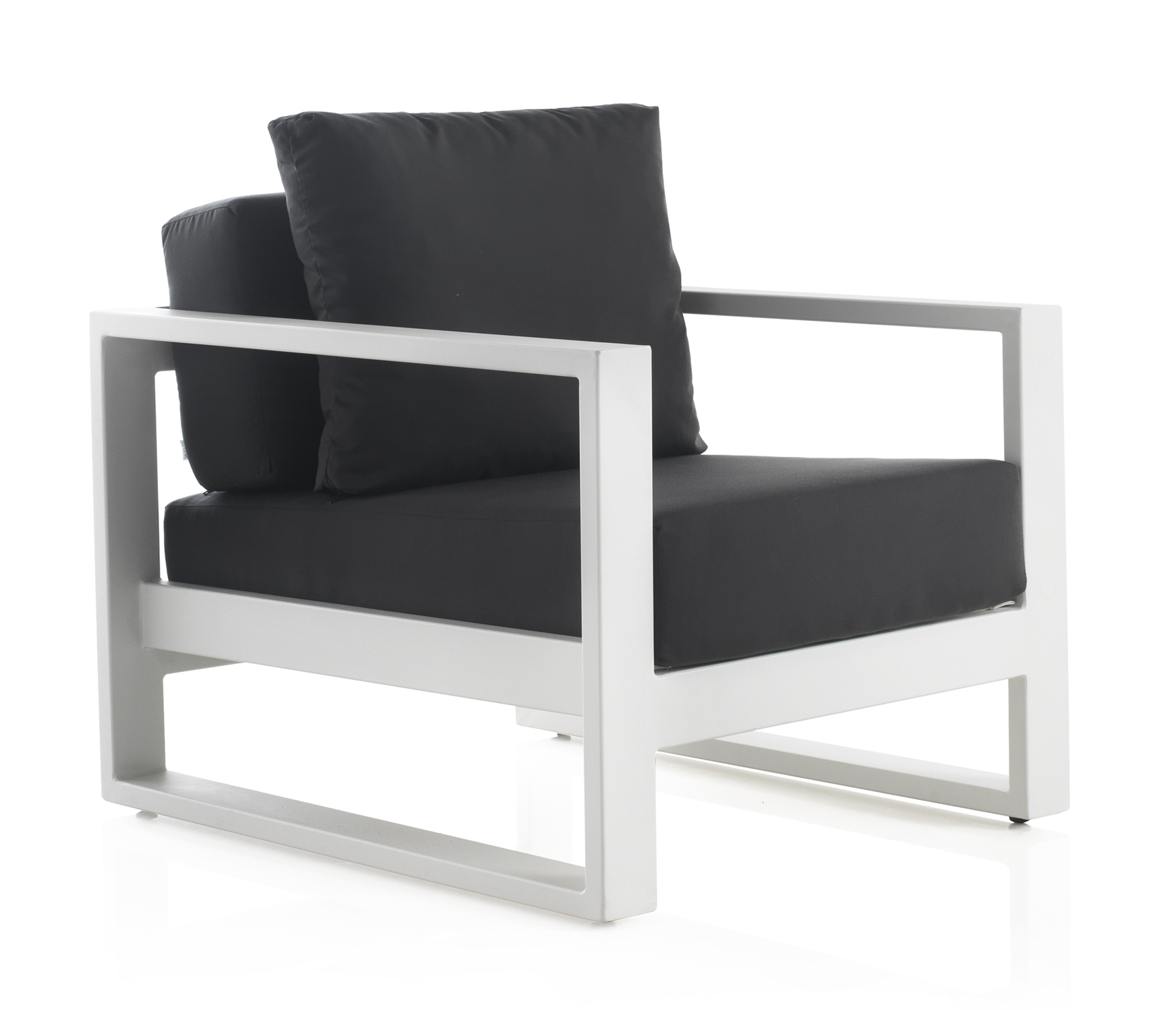 Fauteuil en aluminium blanc avec coussins couleur noire