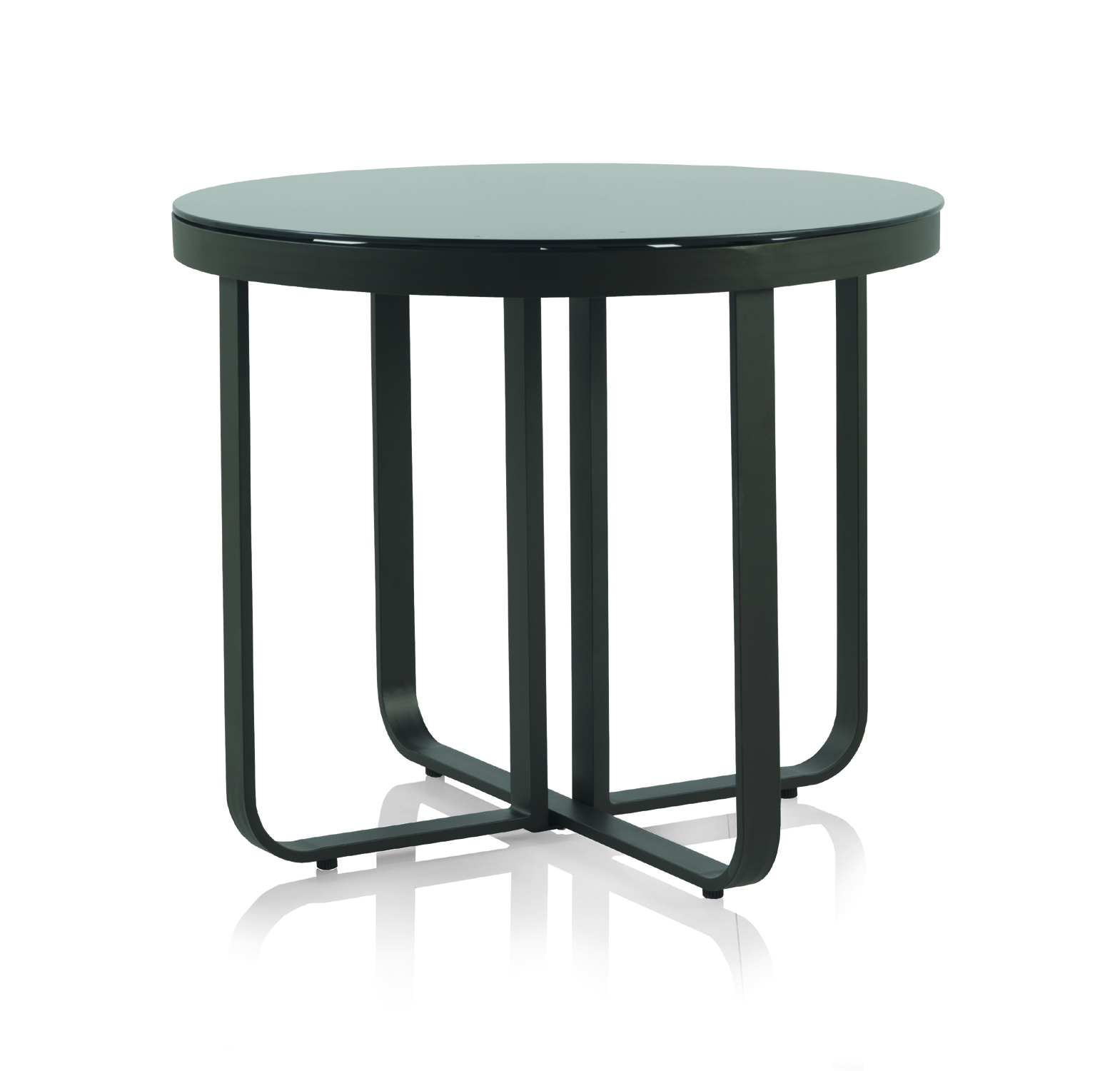 Table ronde aluminium marron et verre trempé noir diamètre 90 cm