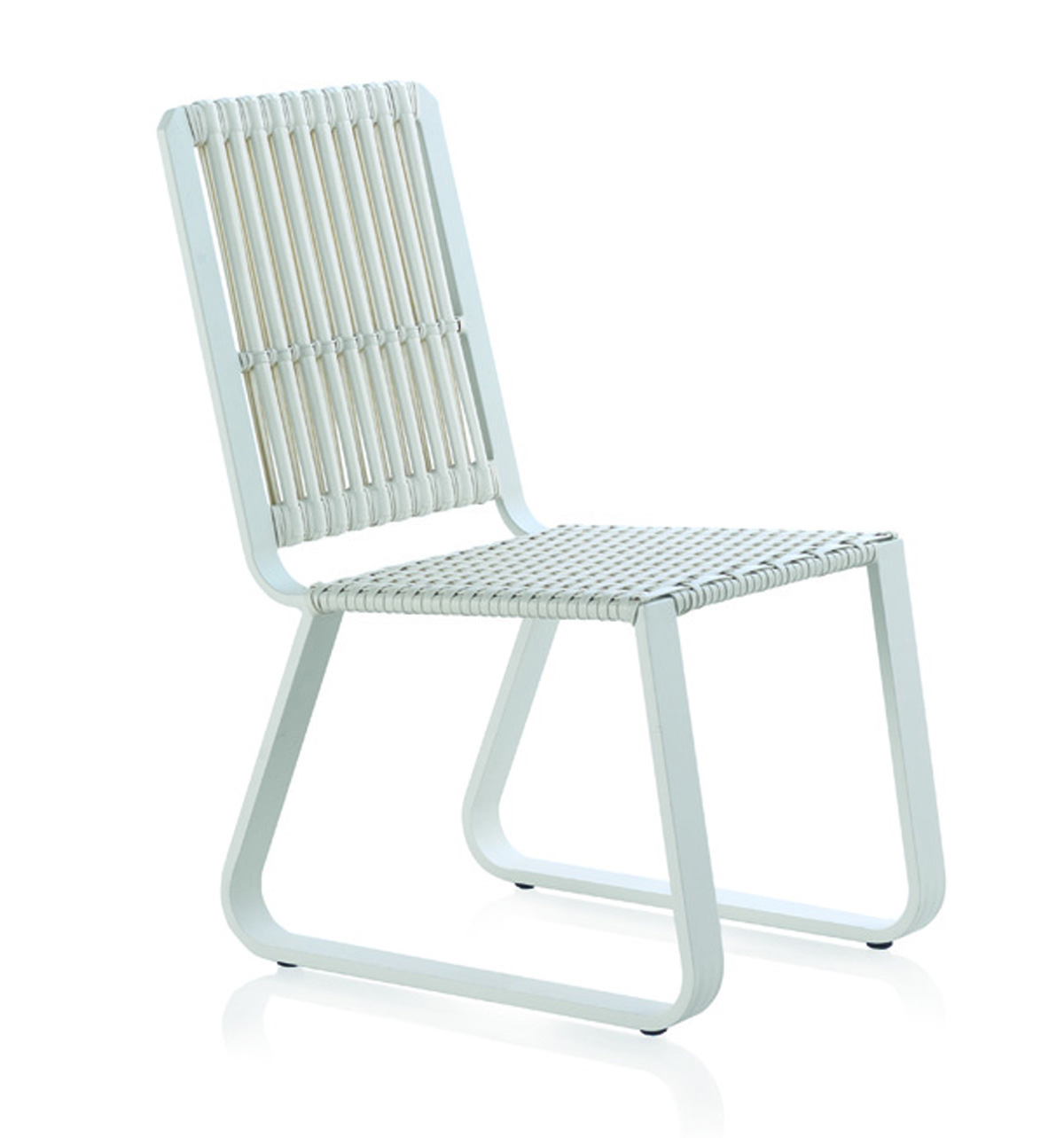 Lot de 4 chaises en aluminium blanc avec coussin bleu