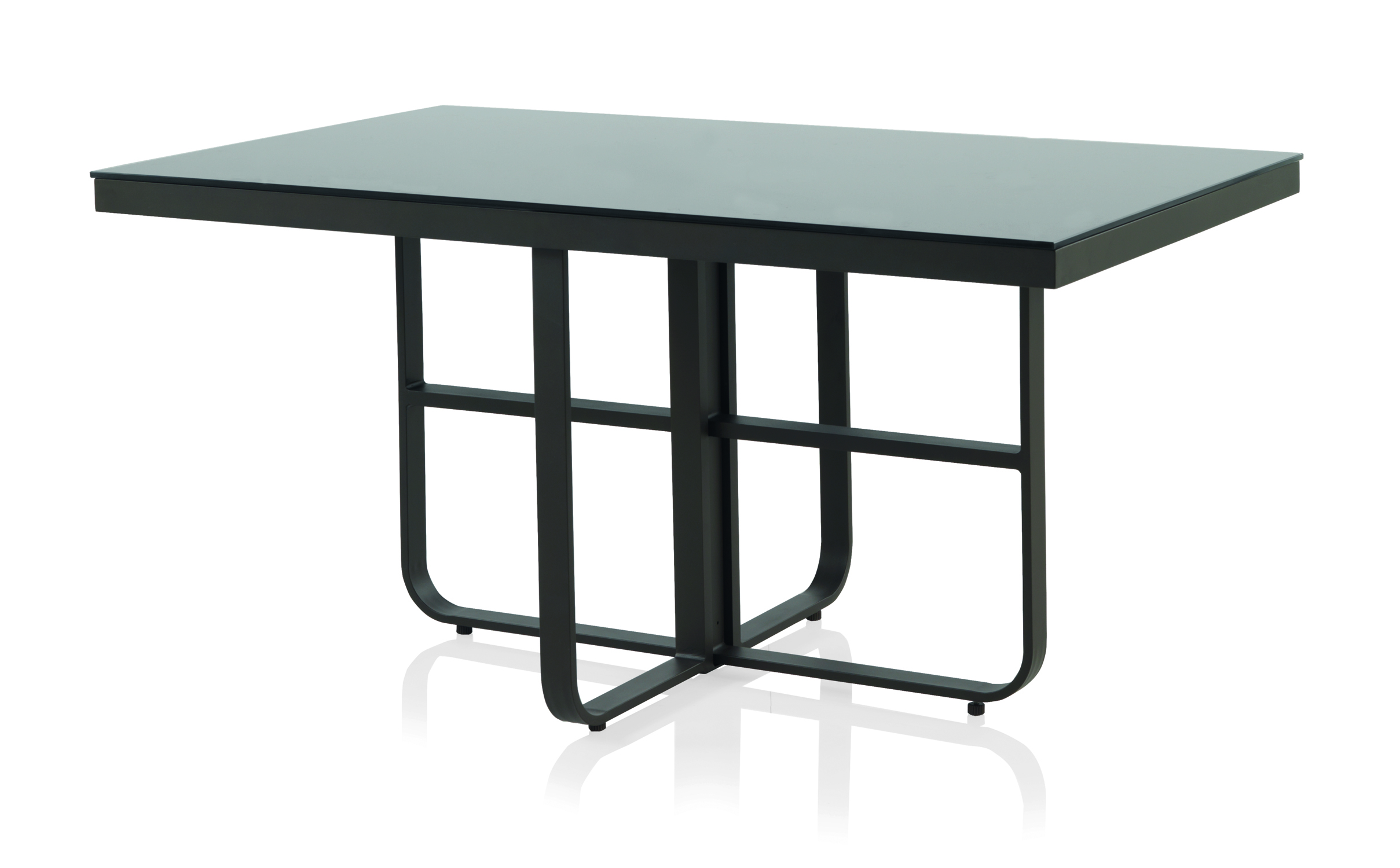 Table en aluminium marron et verre trempé noir 152x90 cm