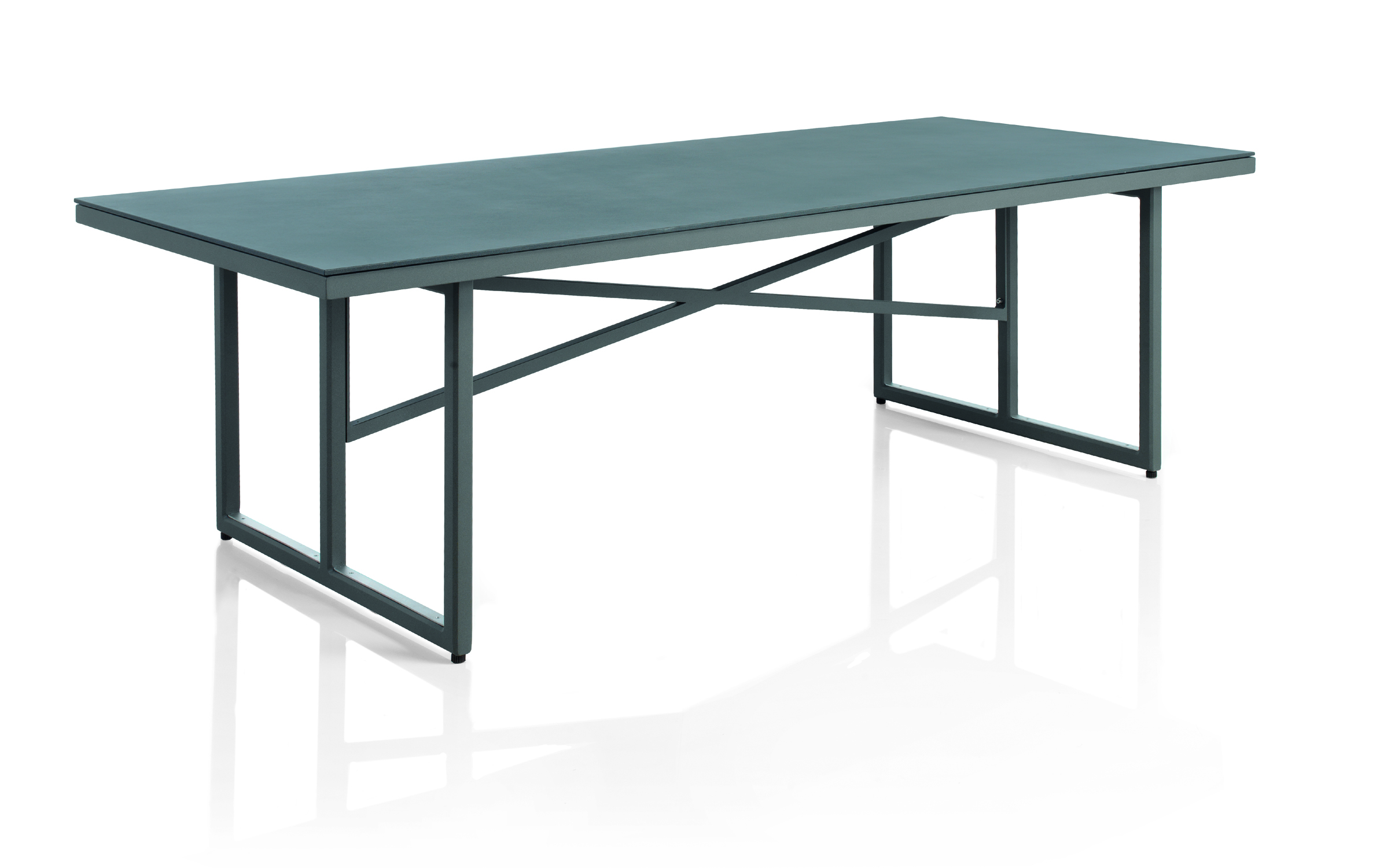 Table aluminium verre trempé effet pierre gris taupe 240X100 cm