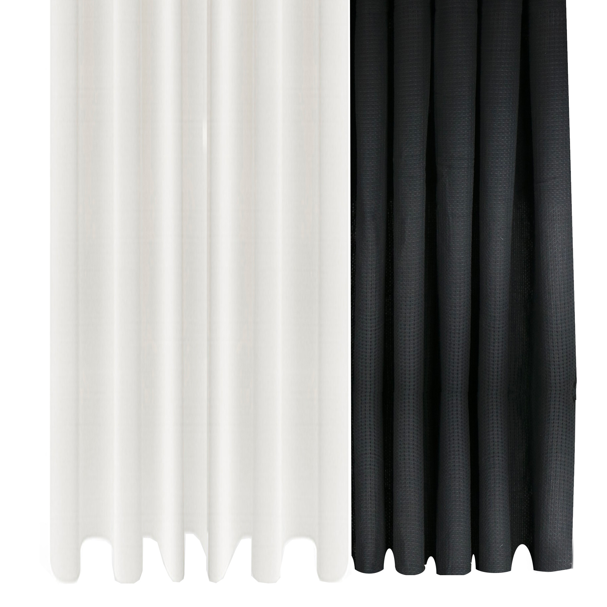 set de 2 rideaux de douche tissu polyester blanc et noir 180x180cm