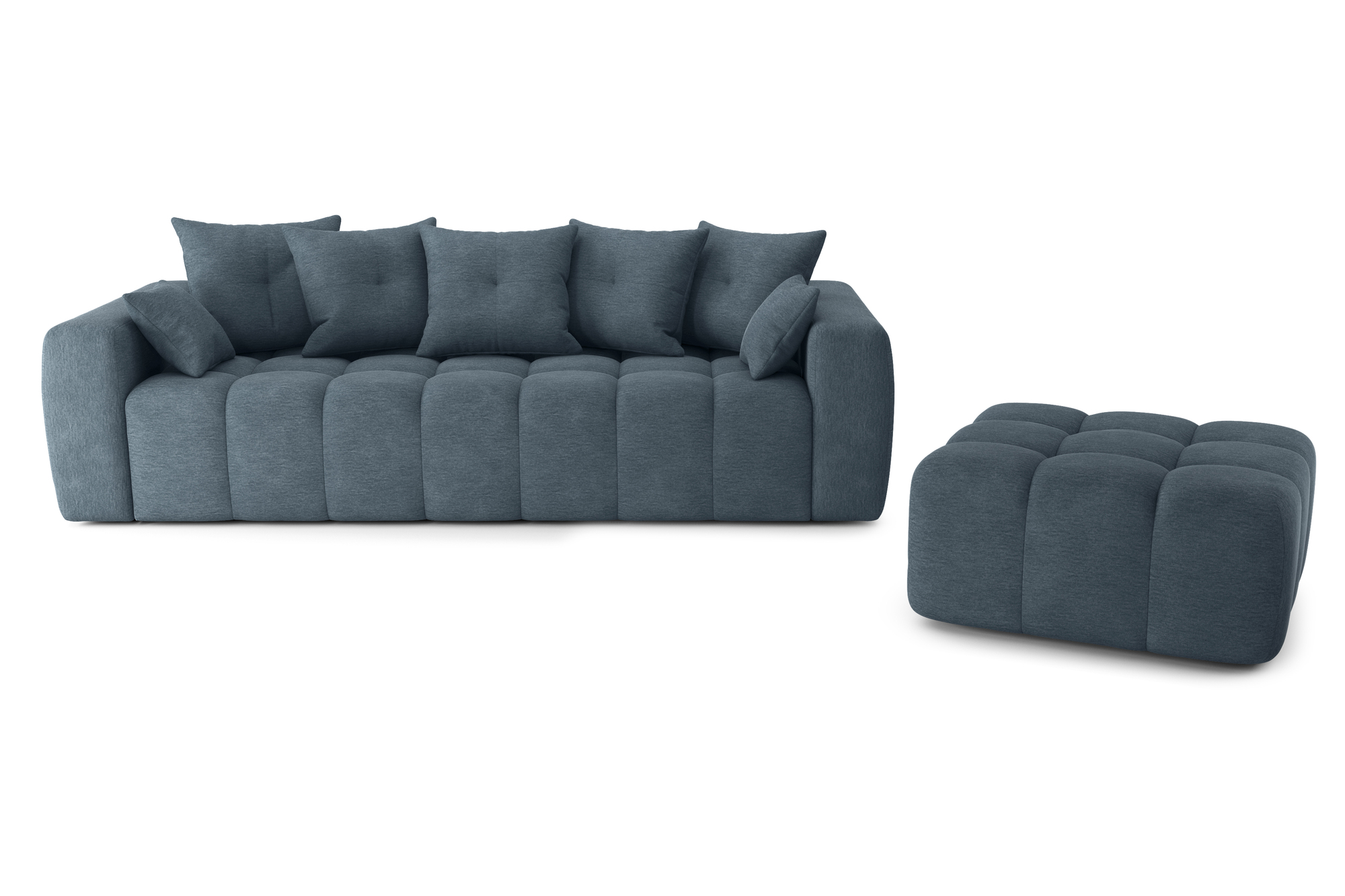 Canapé droit 4 places Bleu Tissu Design Confort