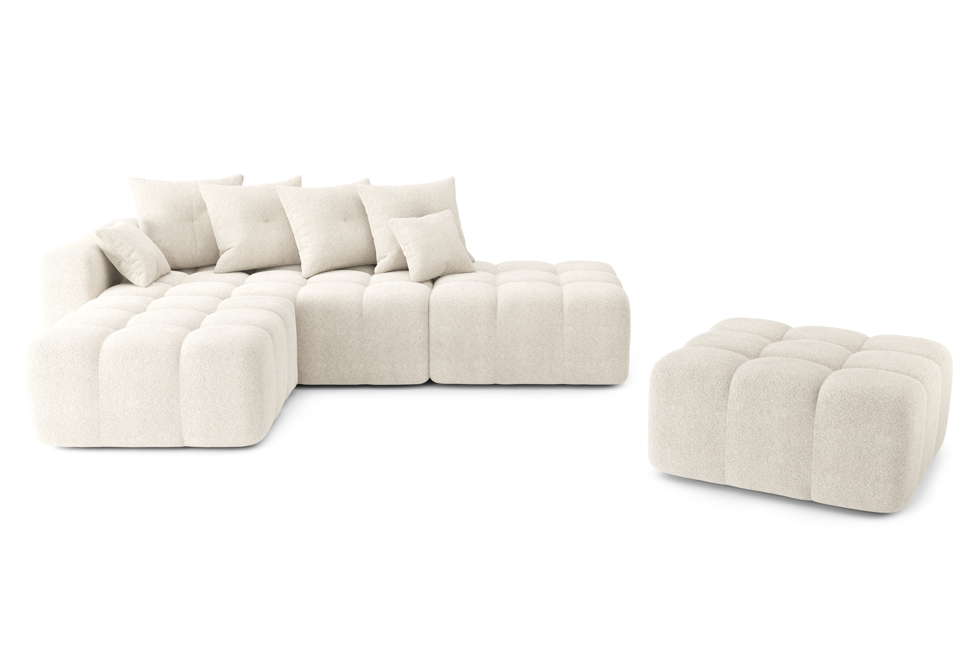 Canapé d'angle 6 places Blanc Tissu Design Confort