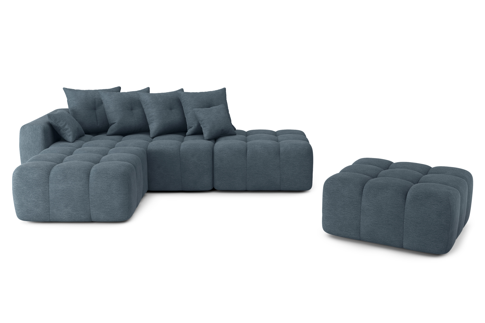 Canapé d'angle 6 places Bleu Tissu Design Confort