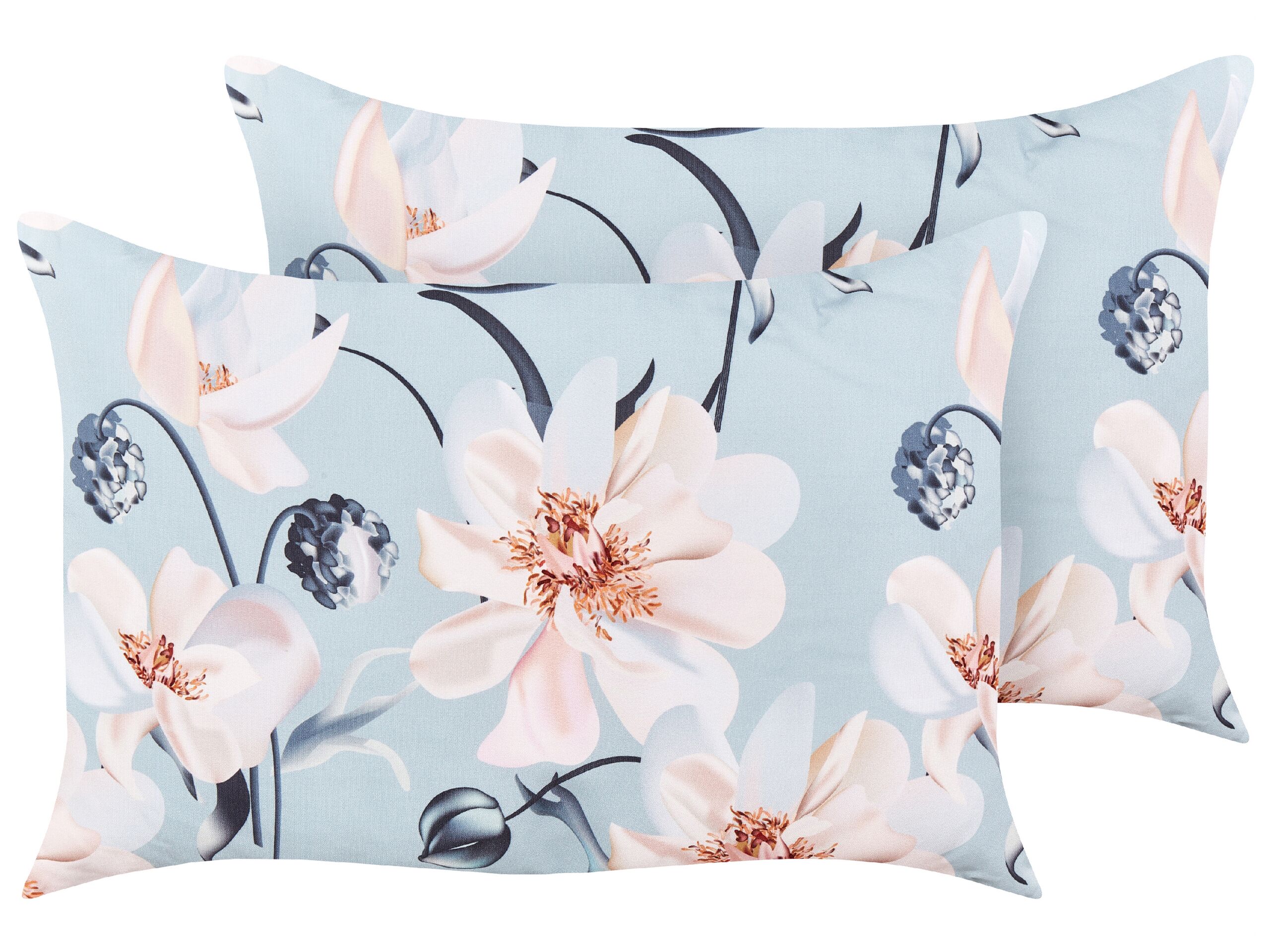 Lot de 2 coussins de jardin à motif floral bleus 40 x 60 cm