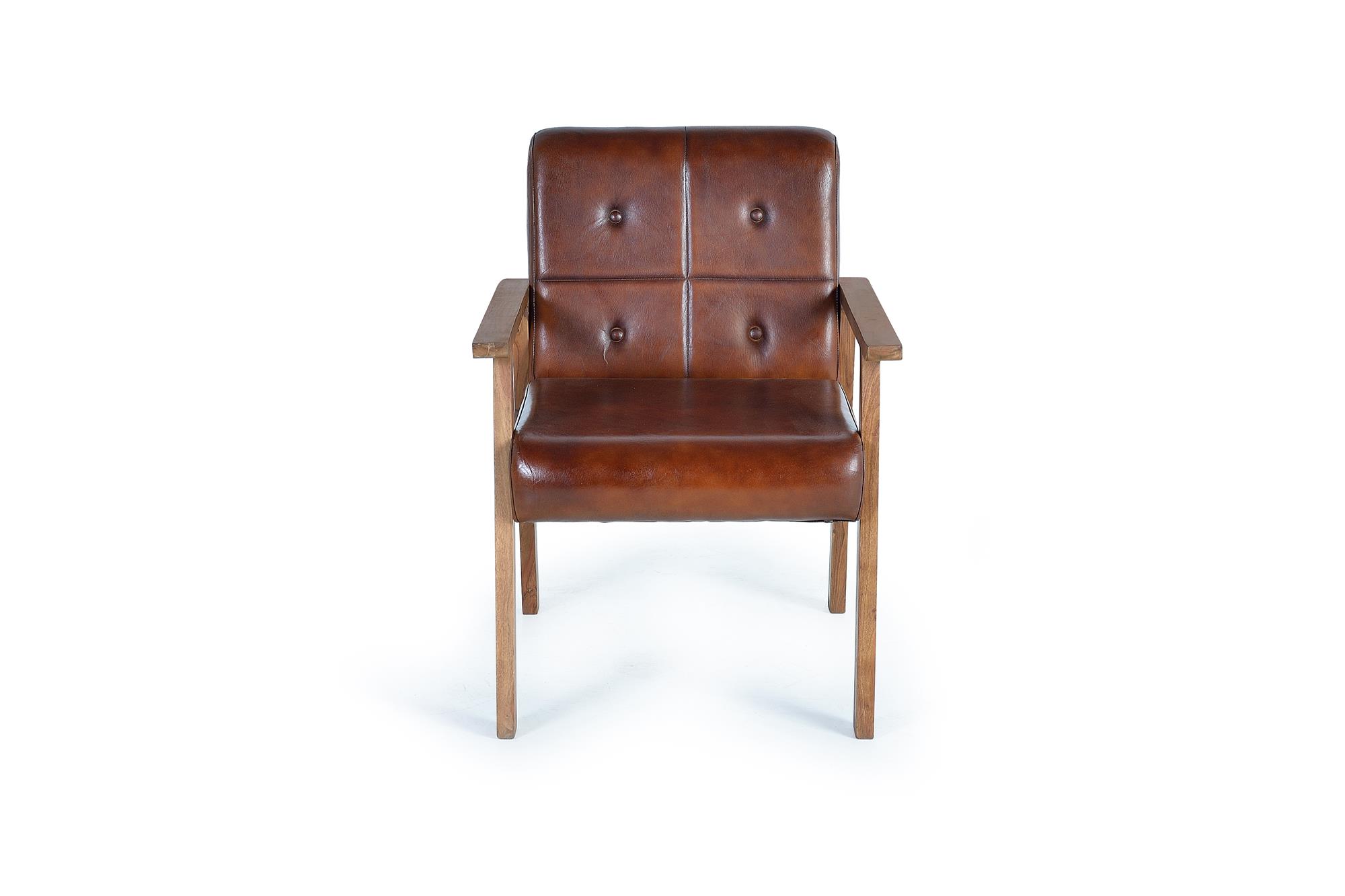 Fauteuil cuir marron et métal