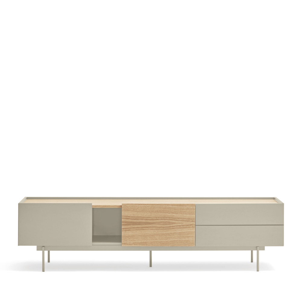 Meuble TV 2 portes, 2 tiroirs en bois L180 cm – Beige