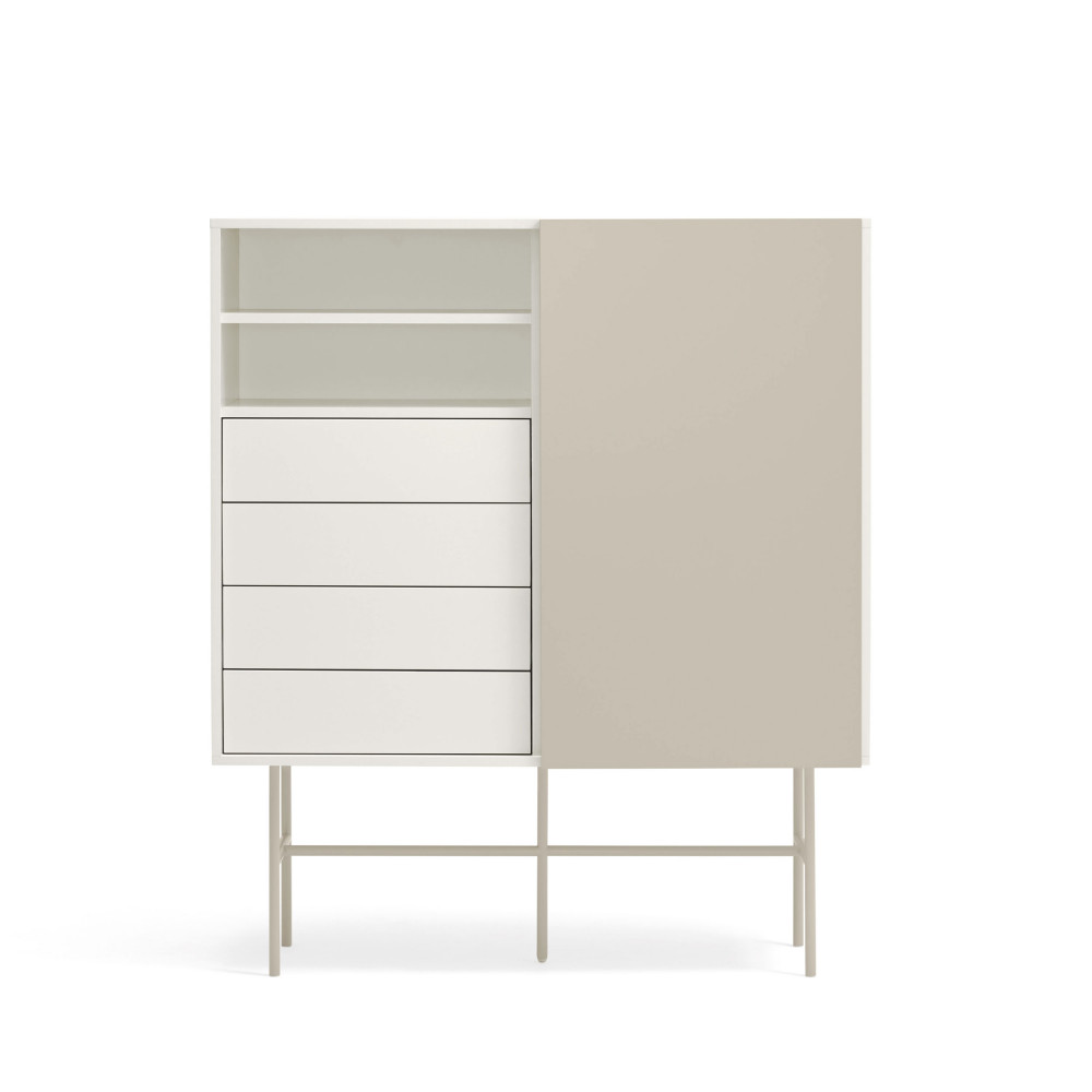 Buffet haut avec porte coulissante en bois H140 cm – Beige