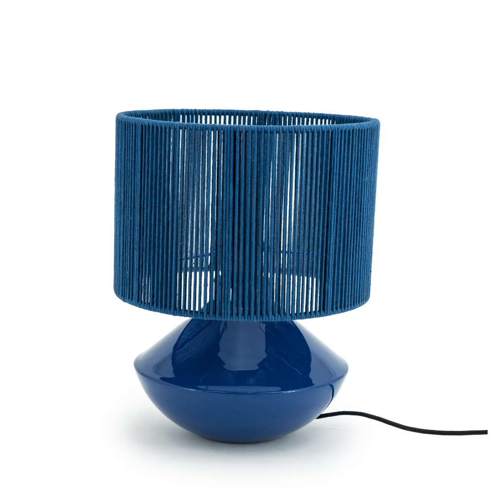 lampe à poser en métal et corde d29cm bleu