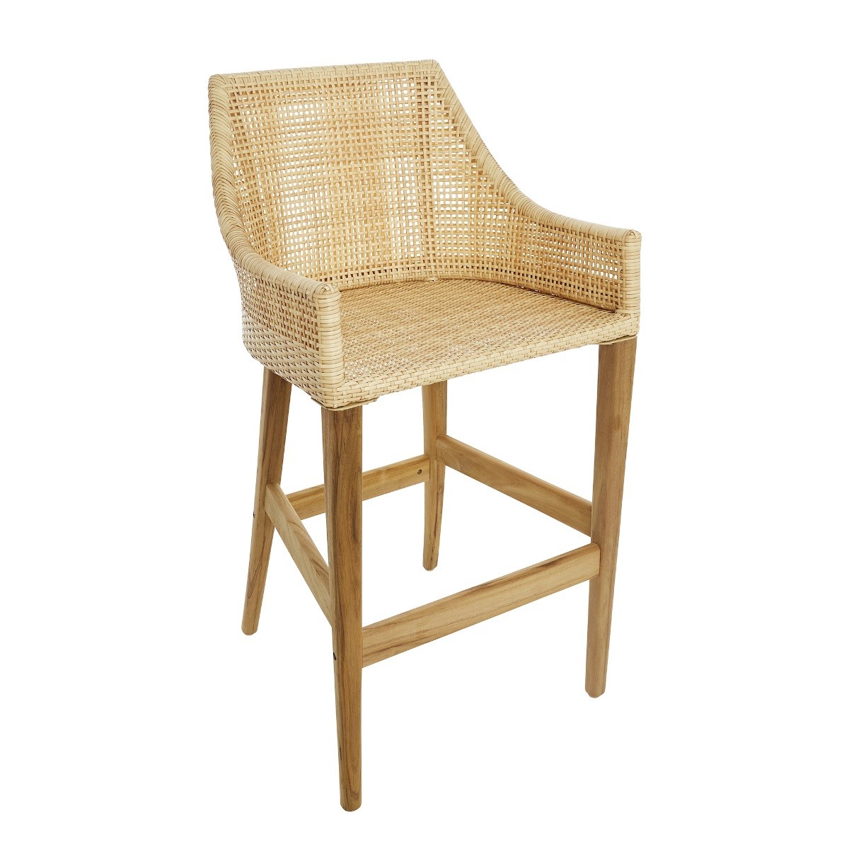 Tabouret de bar de jardin en résine beige tressée