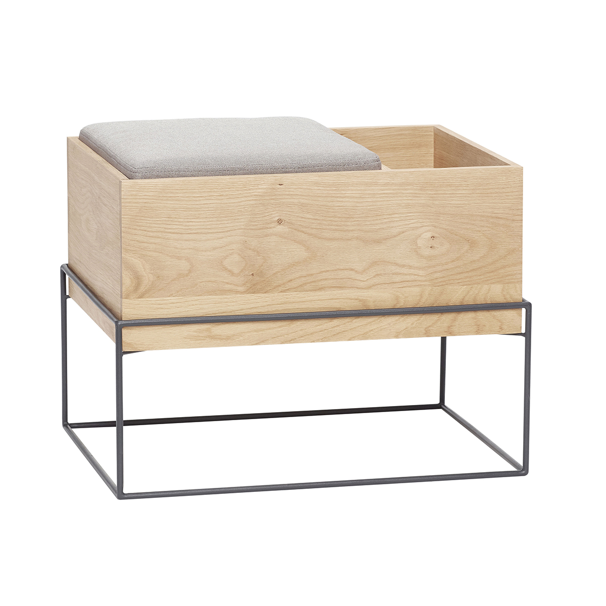 Banc avec coussin et rangement en chêne FSC et gris