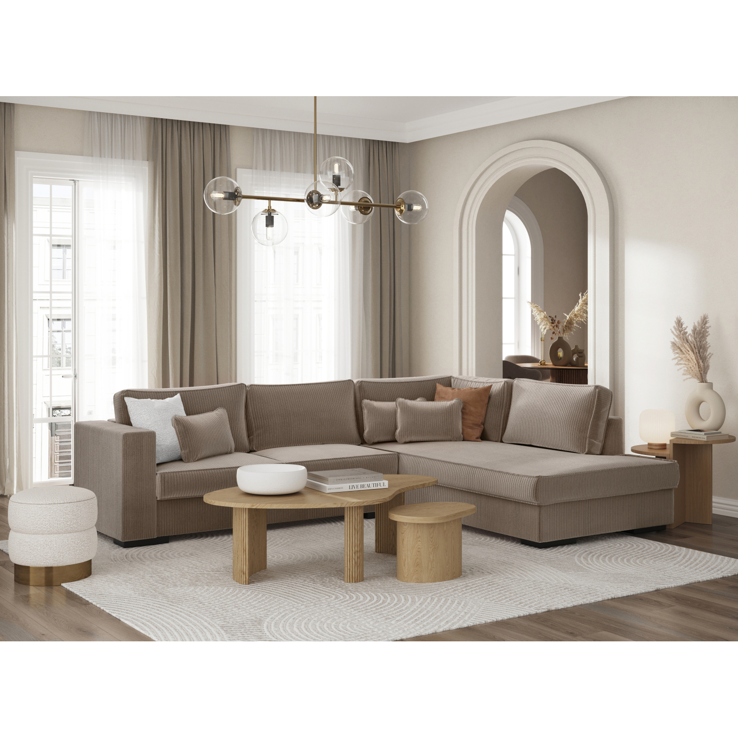 belami - Canapé velours côtelé Marron - Vue supplémentaire 2